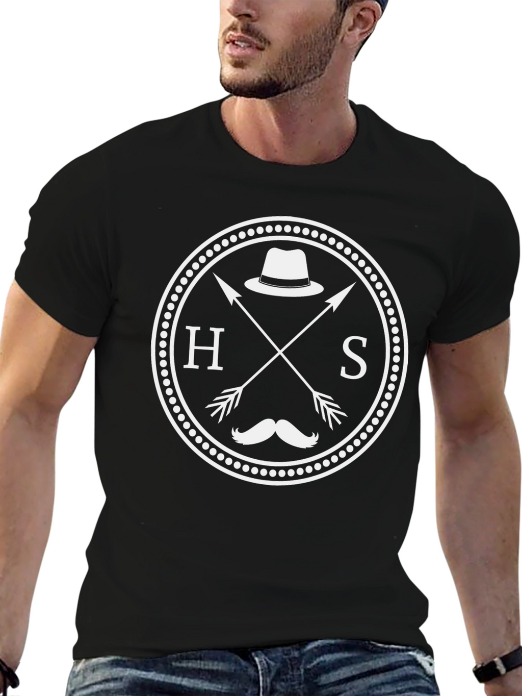 Hipster Style Graphic Tee - Crossed Arrows Hat Mustache