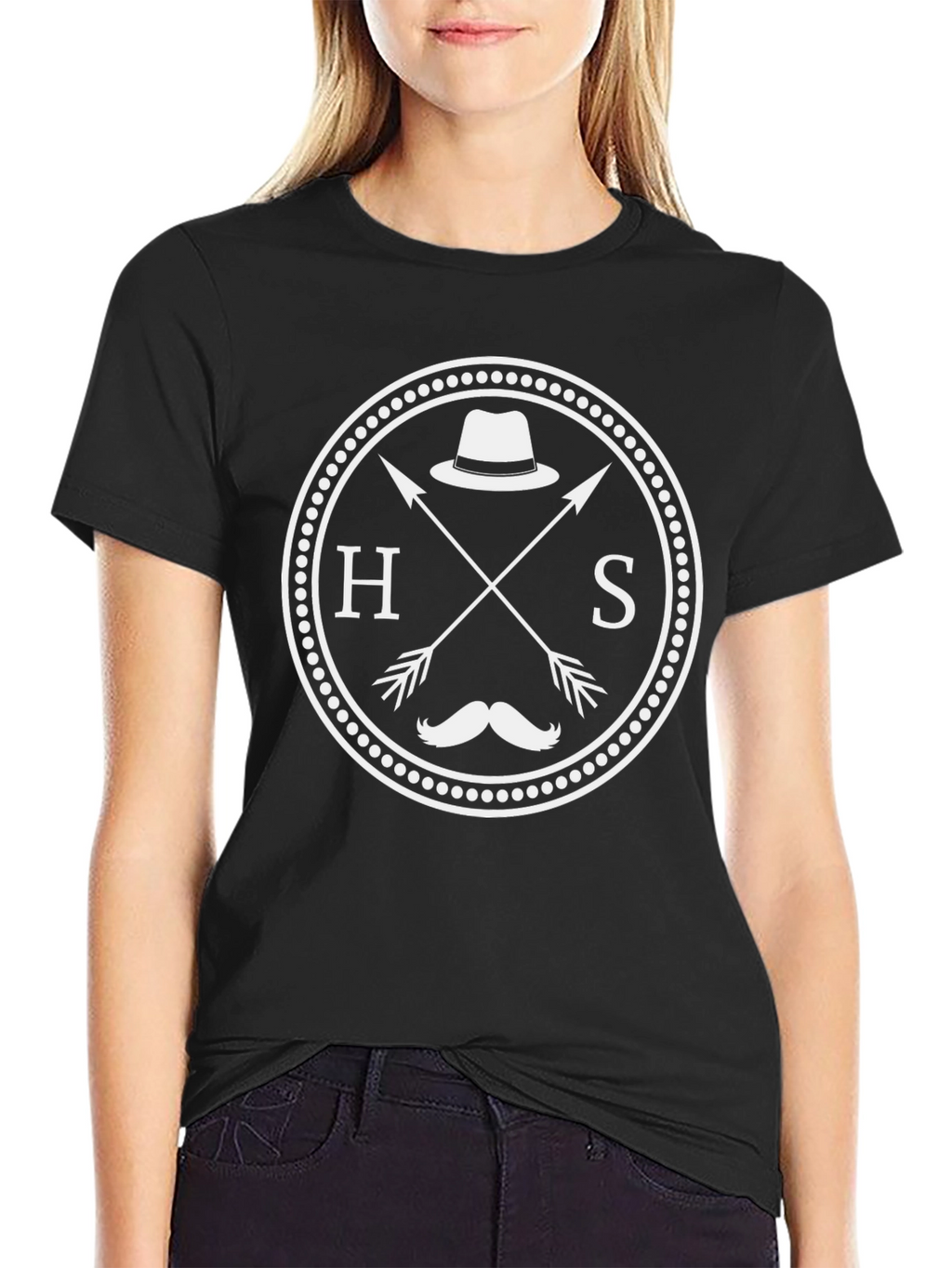 Hipster Style Graphic Tee - Crossed Arrows Hat Mustache