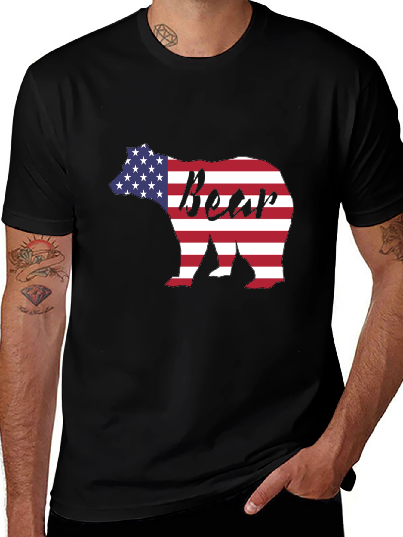 American Flag Bear Graphic T-Shirt