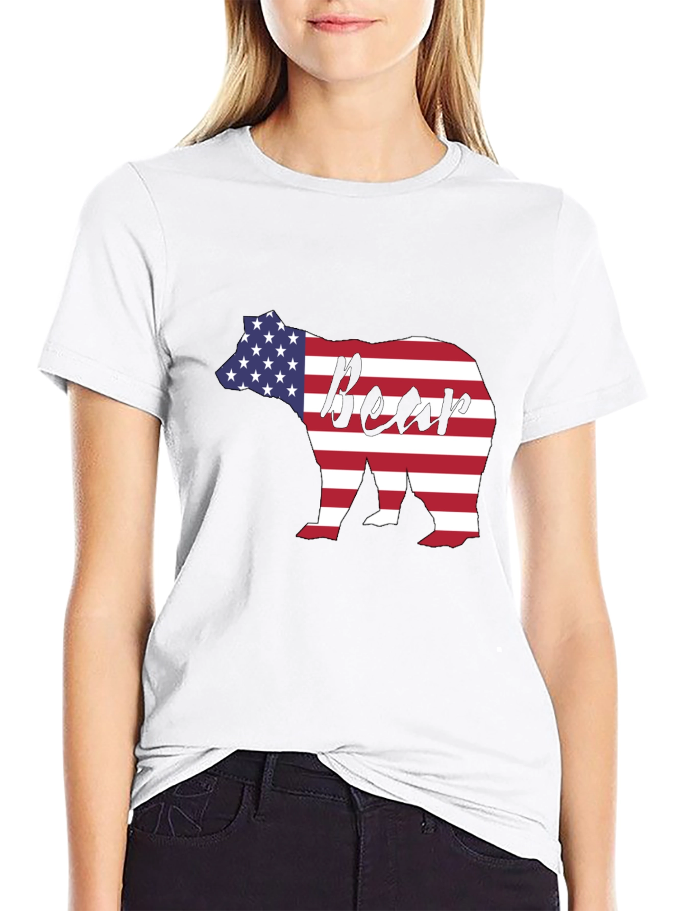 American Flag Bear Graphic T-Shirt