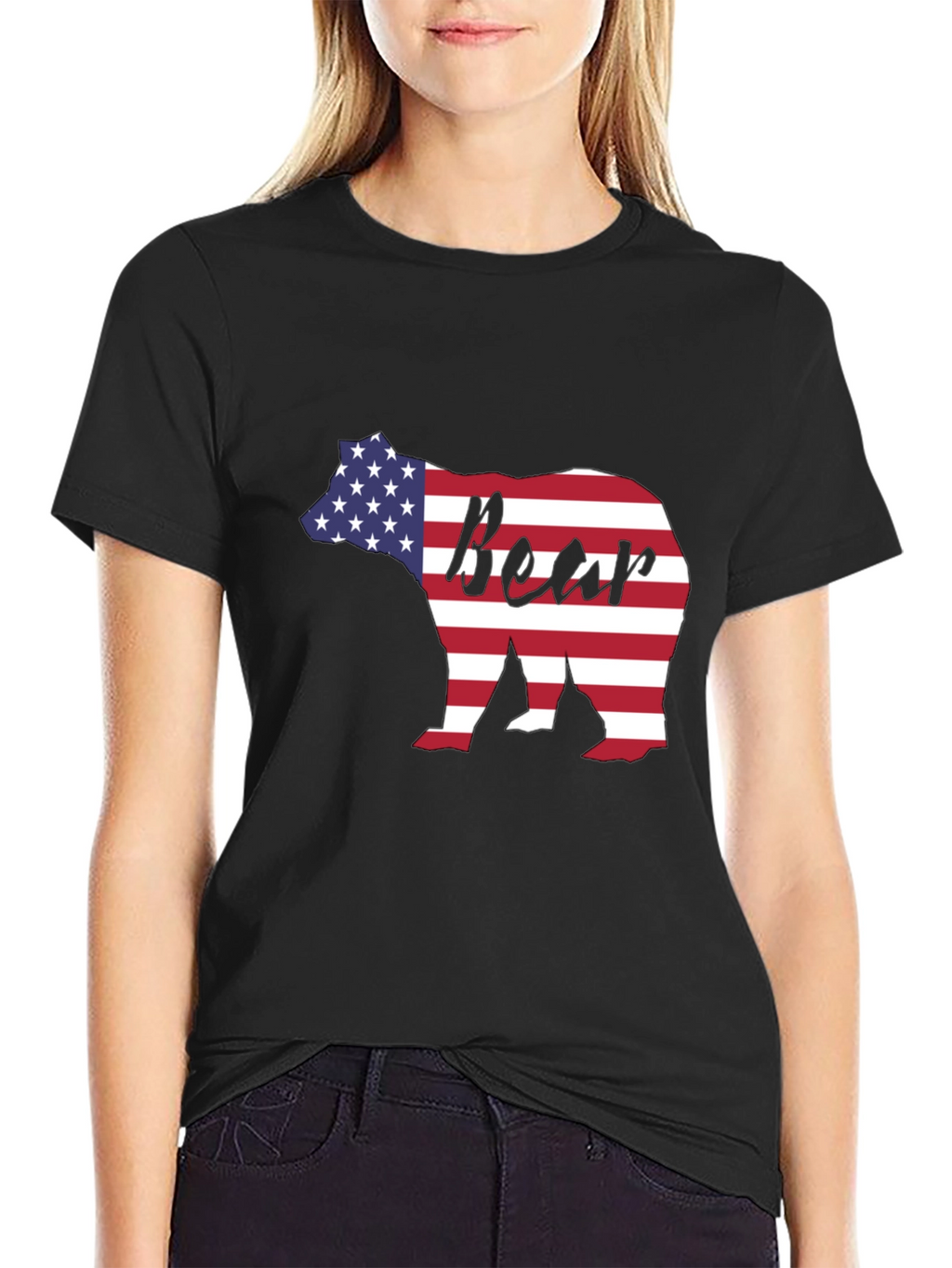 American Flag Bear Graphic T-Shirt