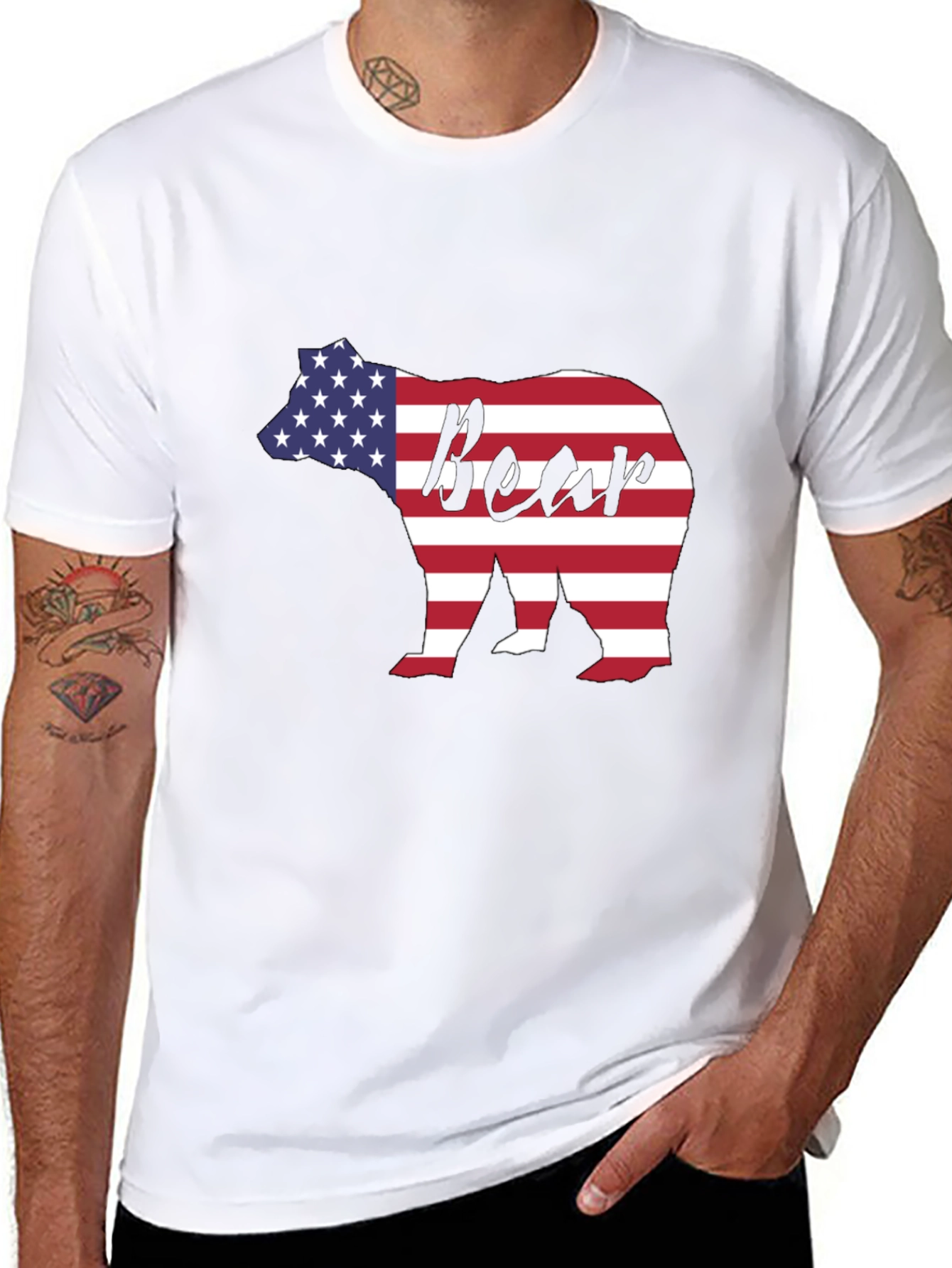 American Flag Bear Graphic T-Shirt
