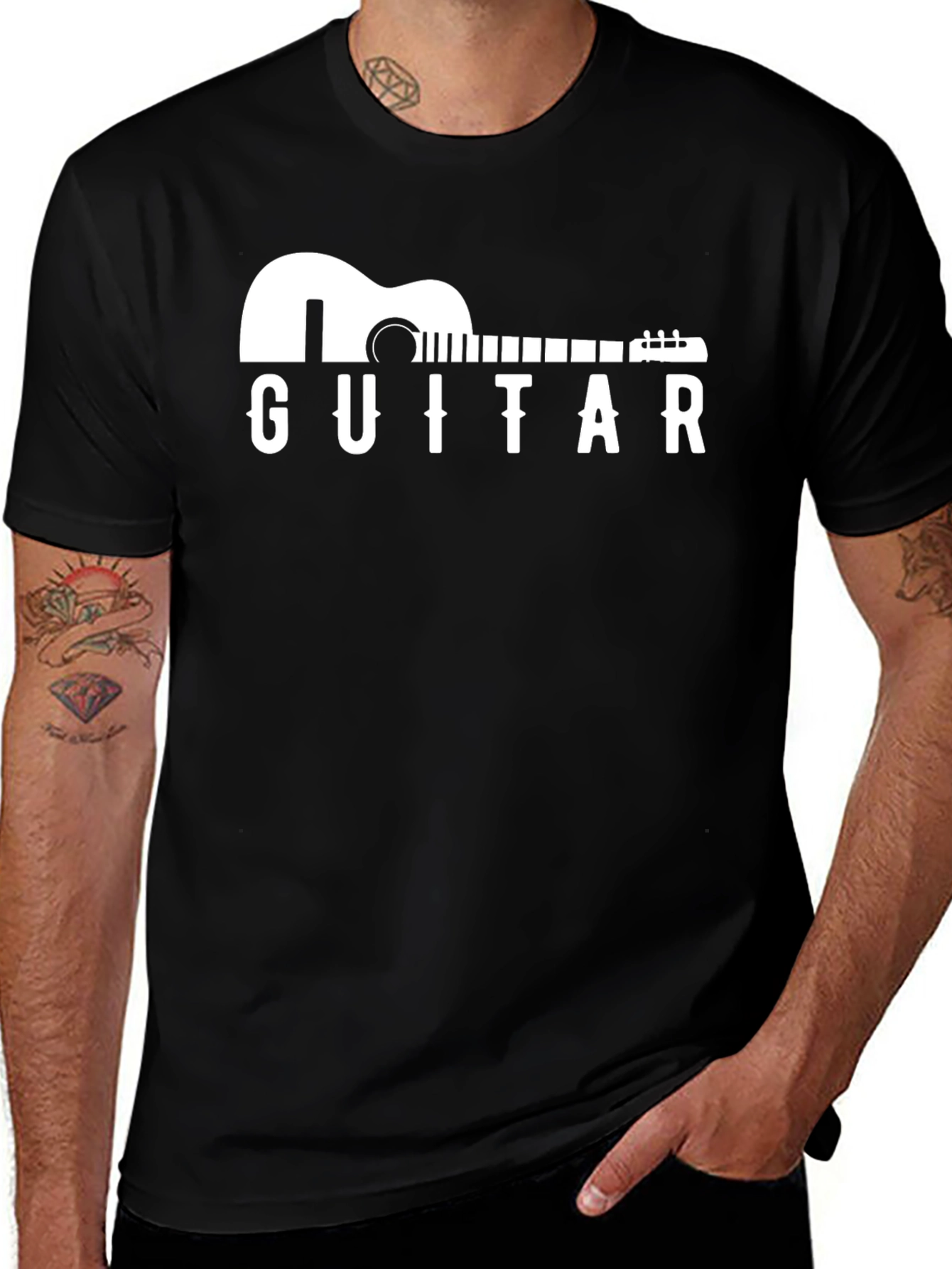 Guitar Graphic Print Black T-Shirt