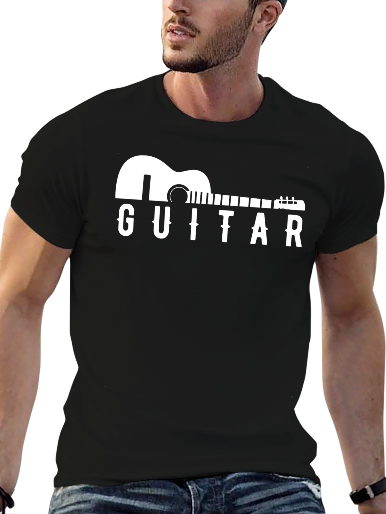 Guitar Graphic Print Black T-Shirt