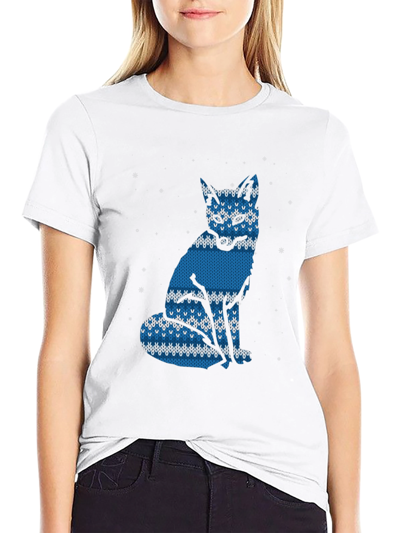 Blue Knitted Fox Graphic Tee