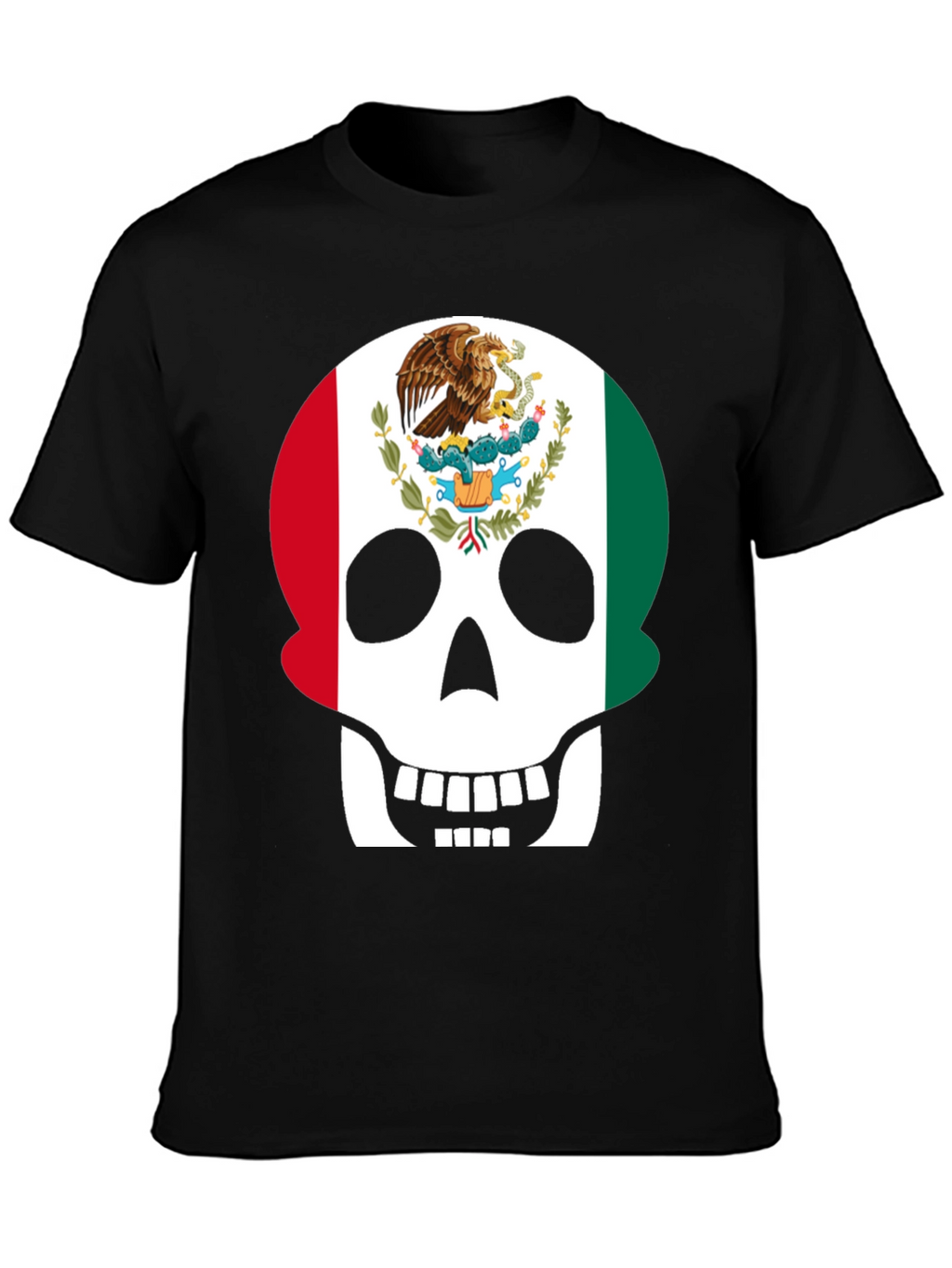 Mexican Flag Skull Graphic T-Shirt - Black