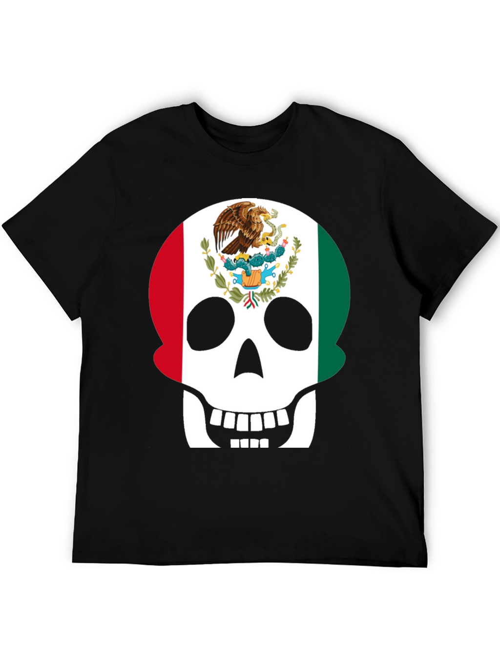 Mexican Flag Skull Graphic T-Shirt - Black