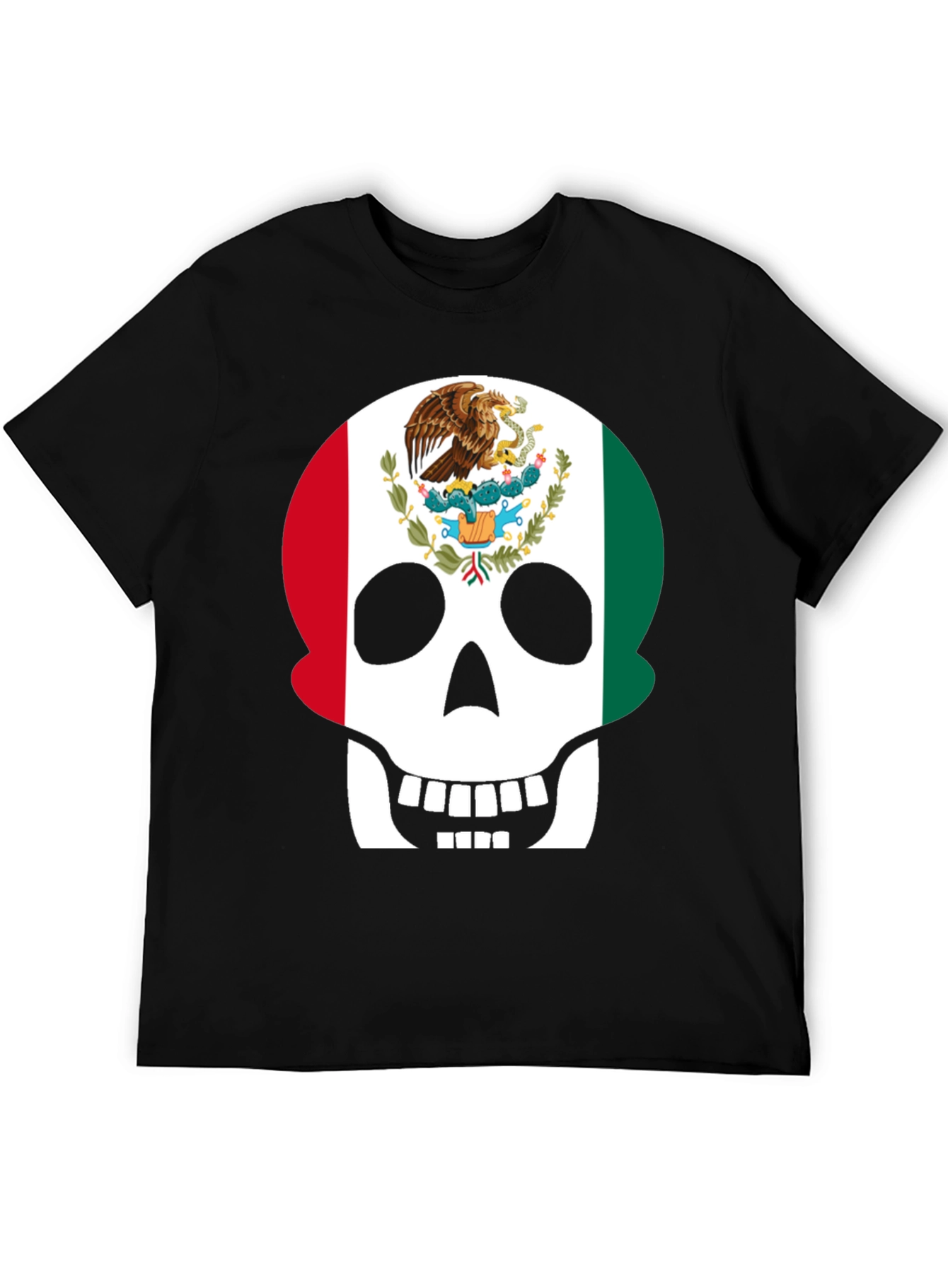 Mexican Flag Skull Graphic T-Shirt - Black