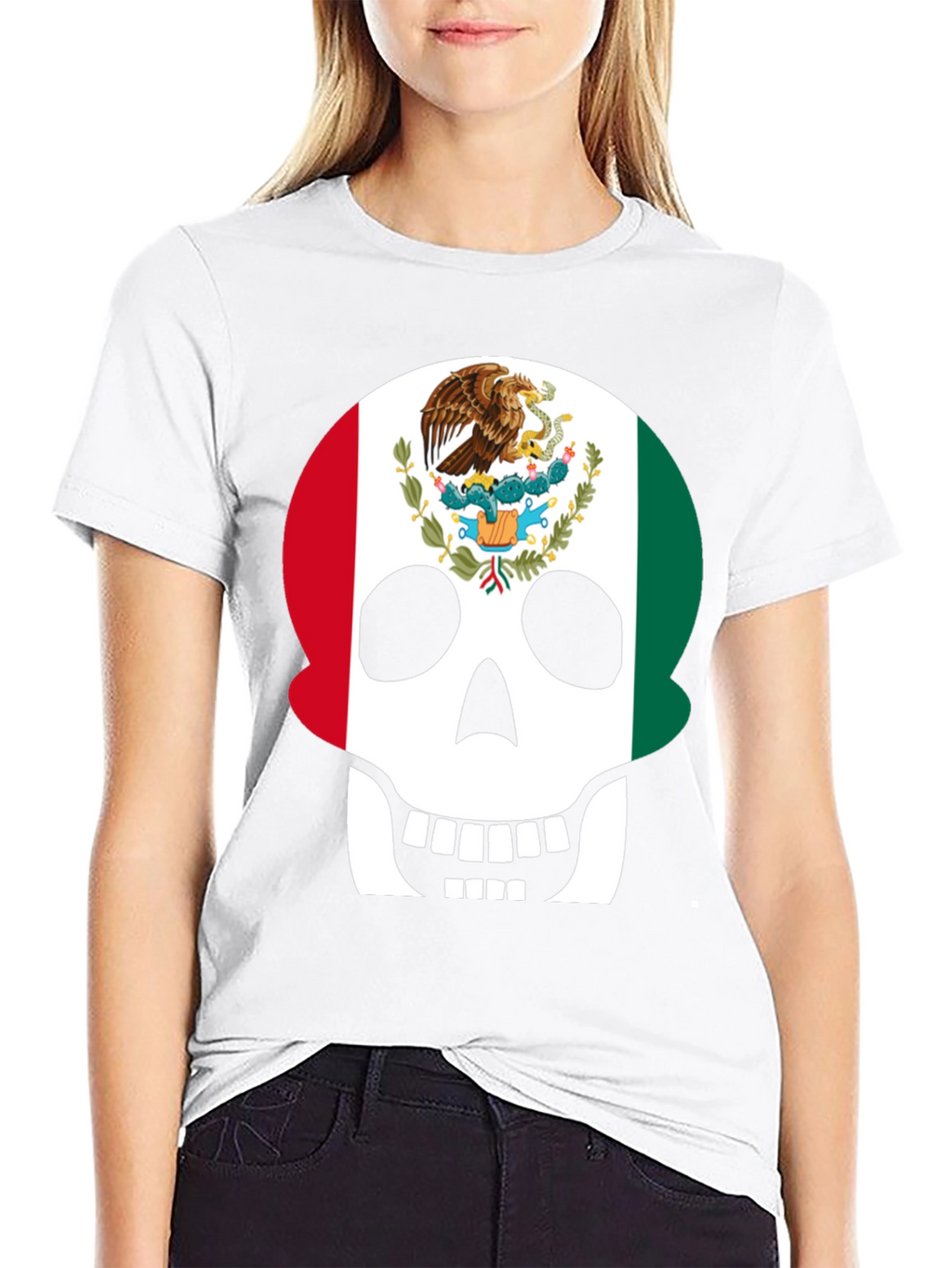 Mexican Flag Skull Graphic T-Shirt - Black