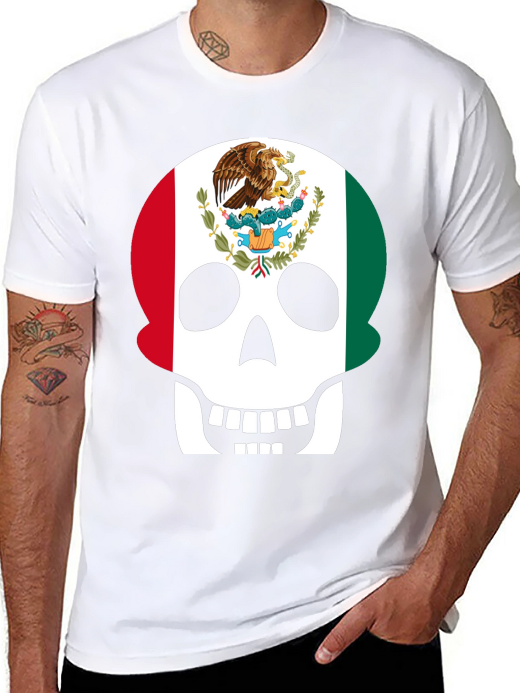 Mexican Flag Skull Graphic T-Shirt - Black