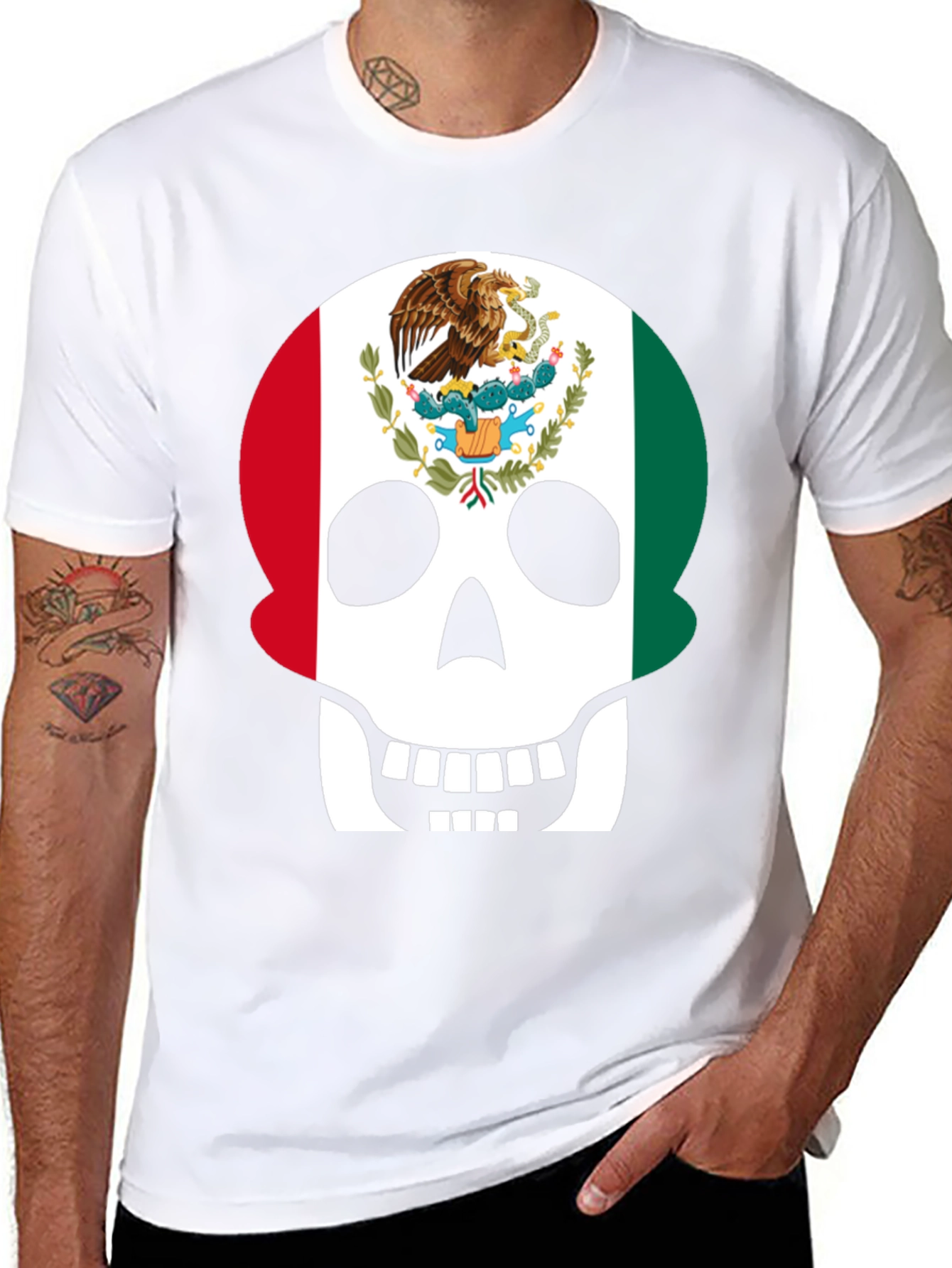 Mexican Flag Skull Graphic T-Shirt - Black