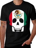 Mexican Flag Skull Graphic T-Shirt - Black