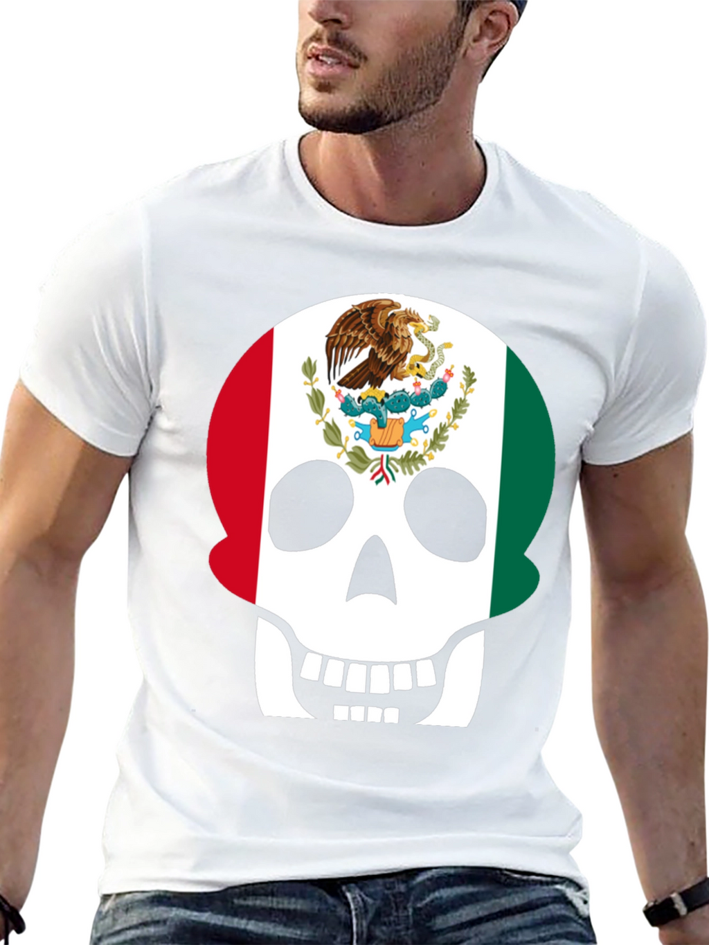 Mexican Flag Skull Graphic T-Shirt - Black