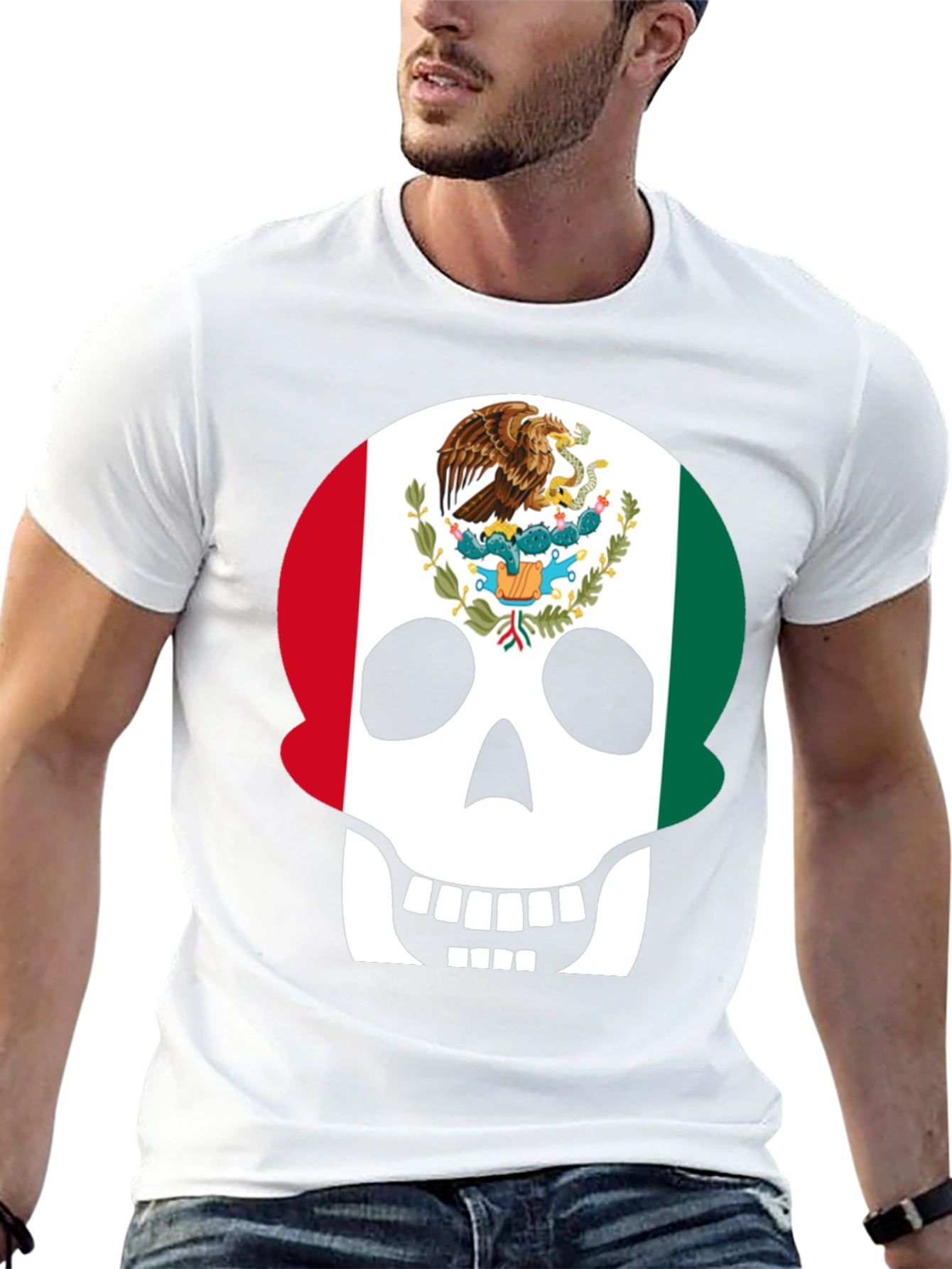 Mexican Flag Skull Graphic T-Shirt - Black