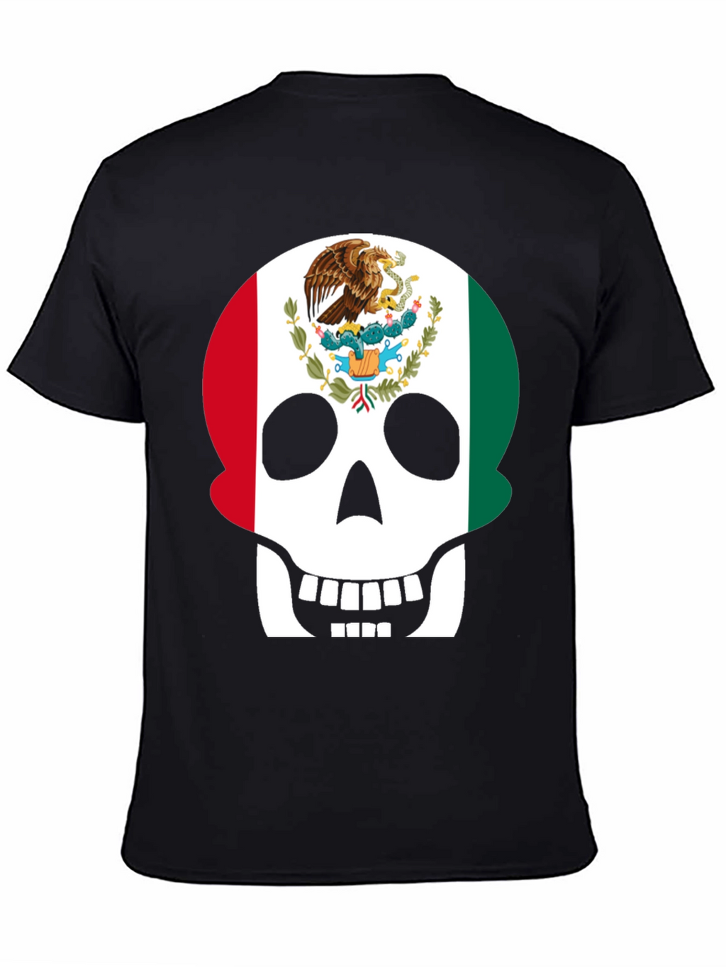 Mexican Flag Skull Graphic T-Shirt - Black