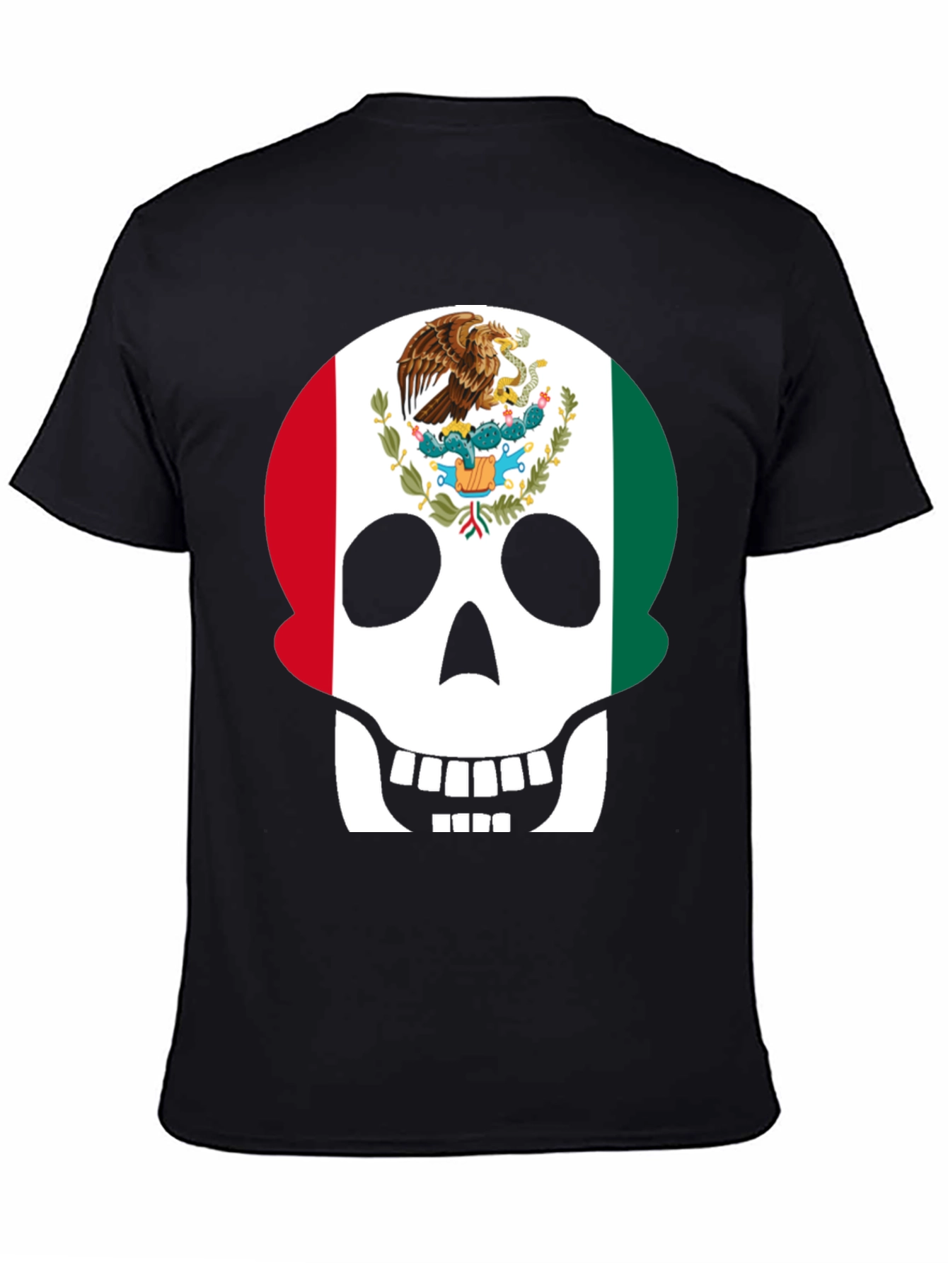 Mexican Flag Skull Graphic T-Shirt - Black