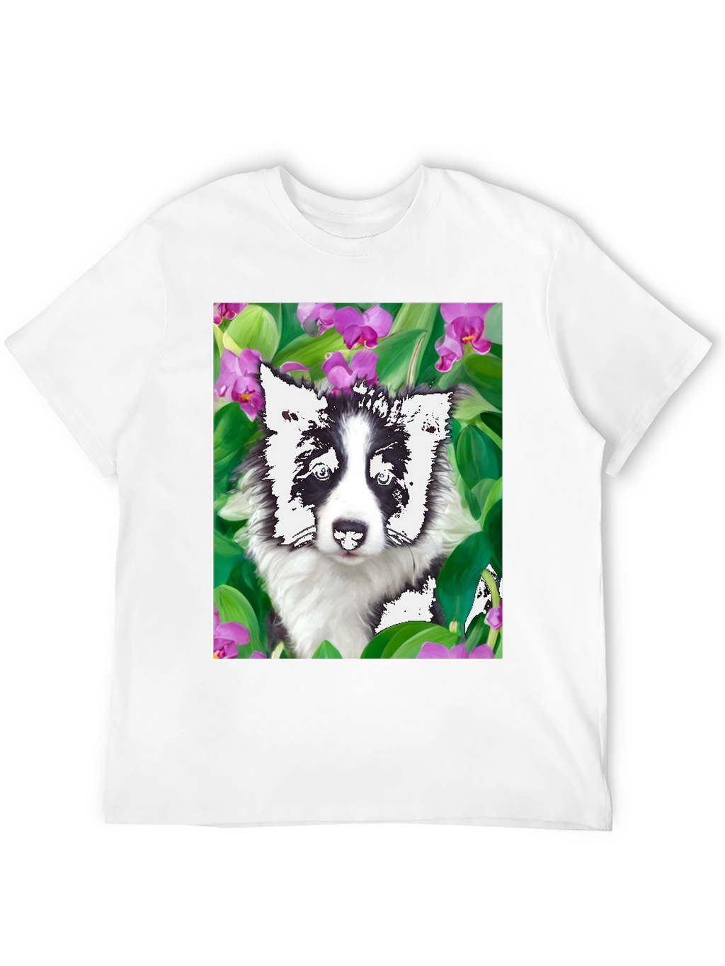 Dog & Flower Graphic Tee - Black T-Shirt