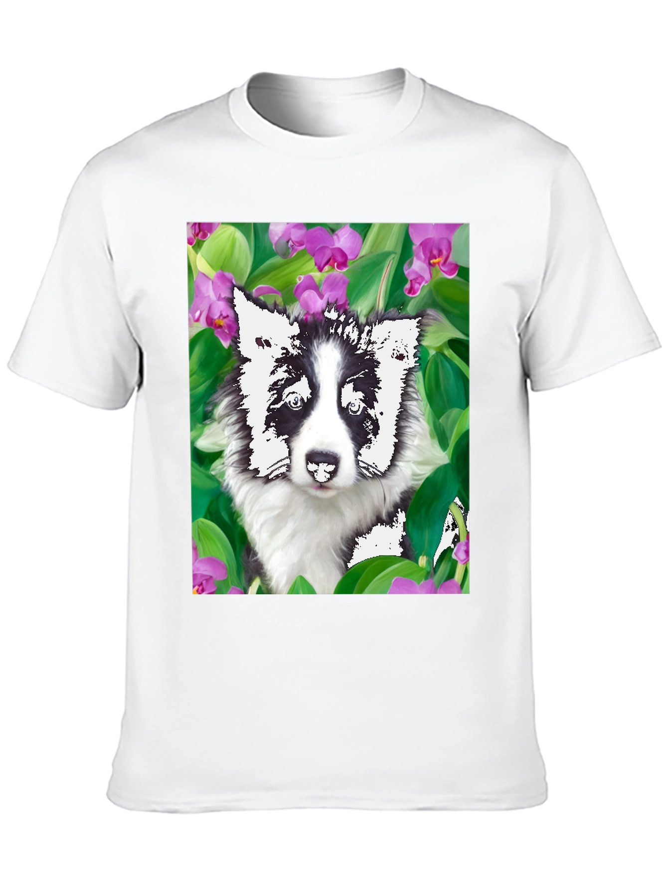 Dog & Flower Graphic Tee - Black T-Shirt
