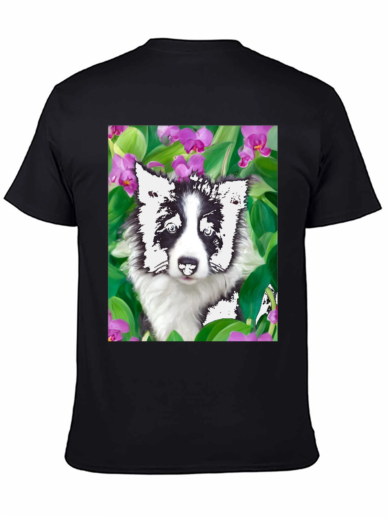 Dog & Flower Graphic Tee - Black T-Shirt