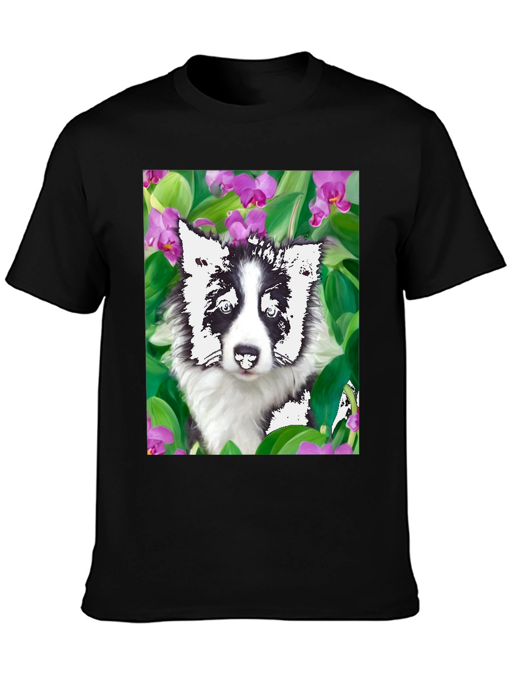 Dog & Flower Graphic Tee - Black T-Shirt