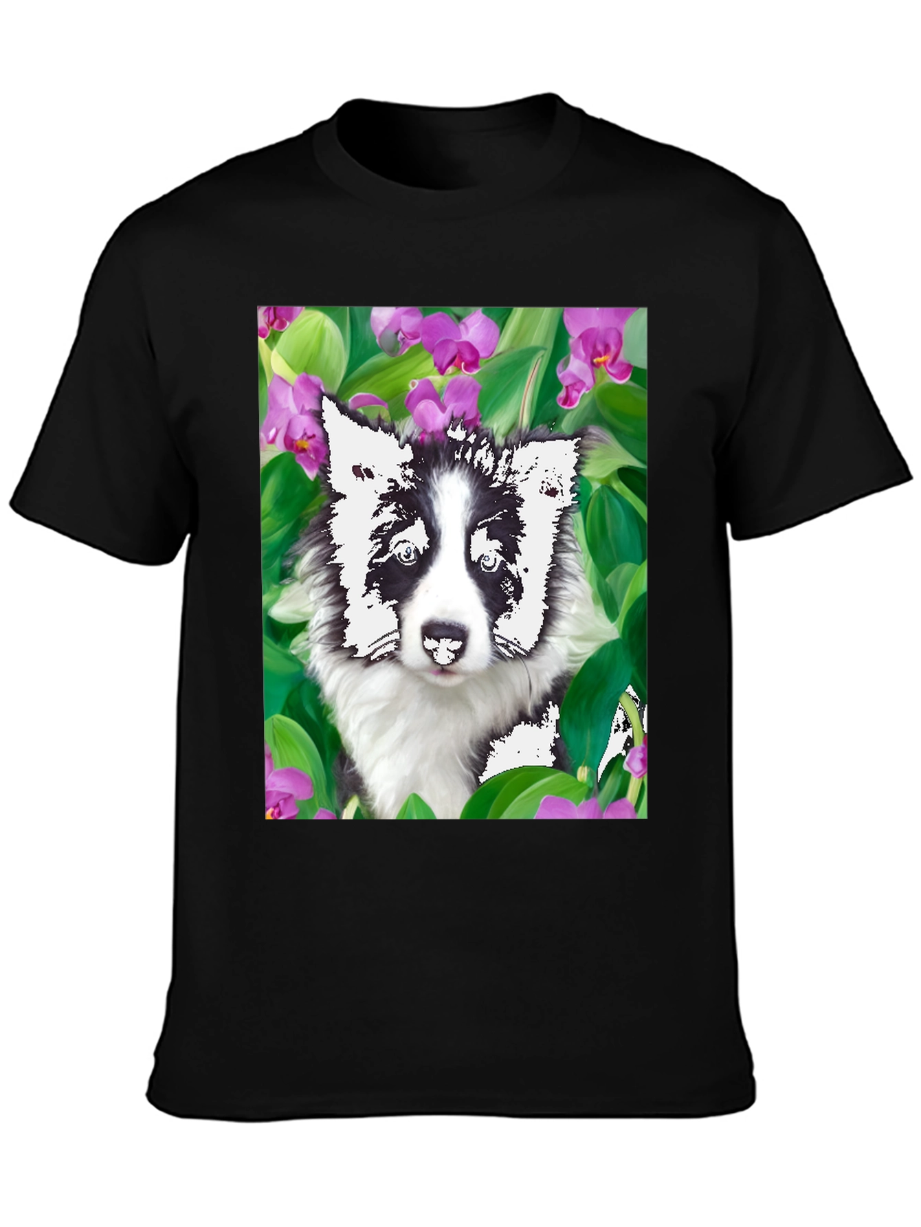 Dog & Flower Graphic Tee - Black T-Shirt