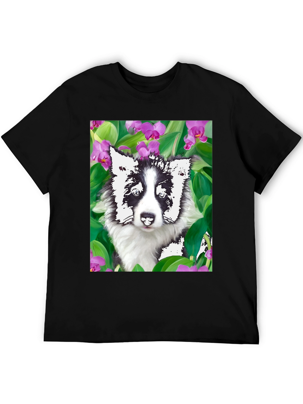 Dog & Flower Graphic Tee - Black T-Shirt