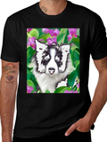 Dog & Flower Graphic Tee - Black T-Shirt