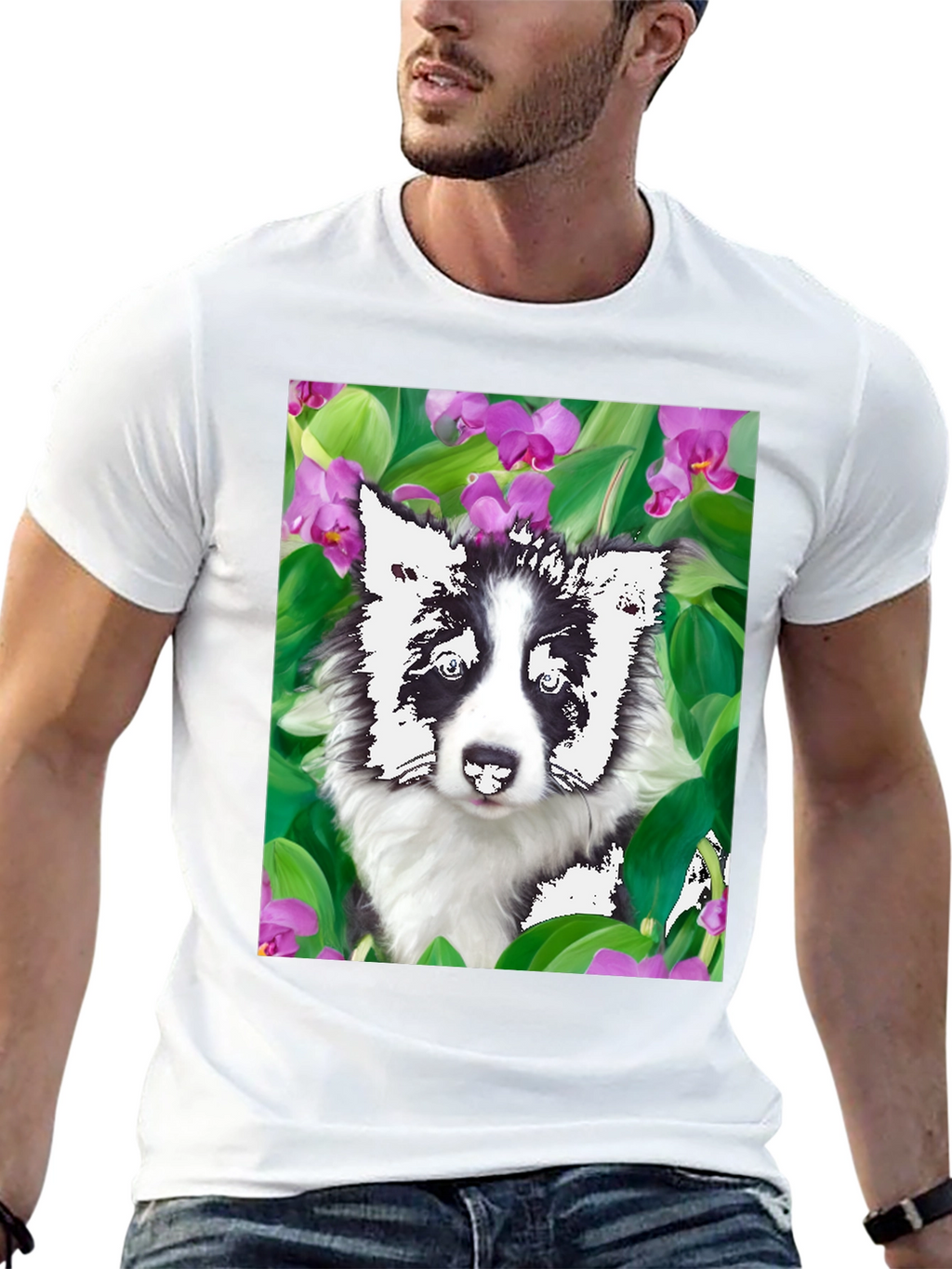 Dog & Flower Graphic Tee - Black T-Shirt