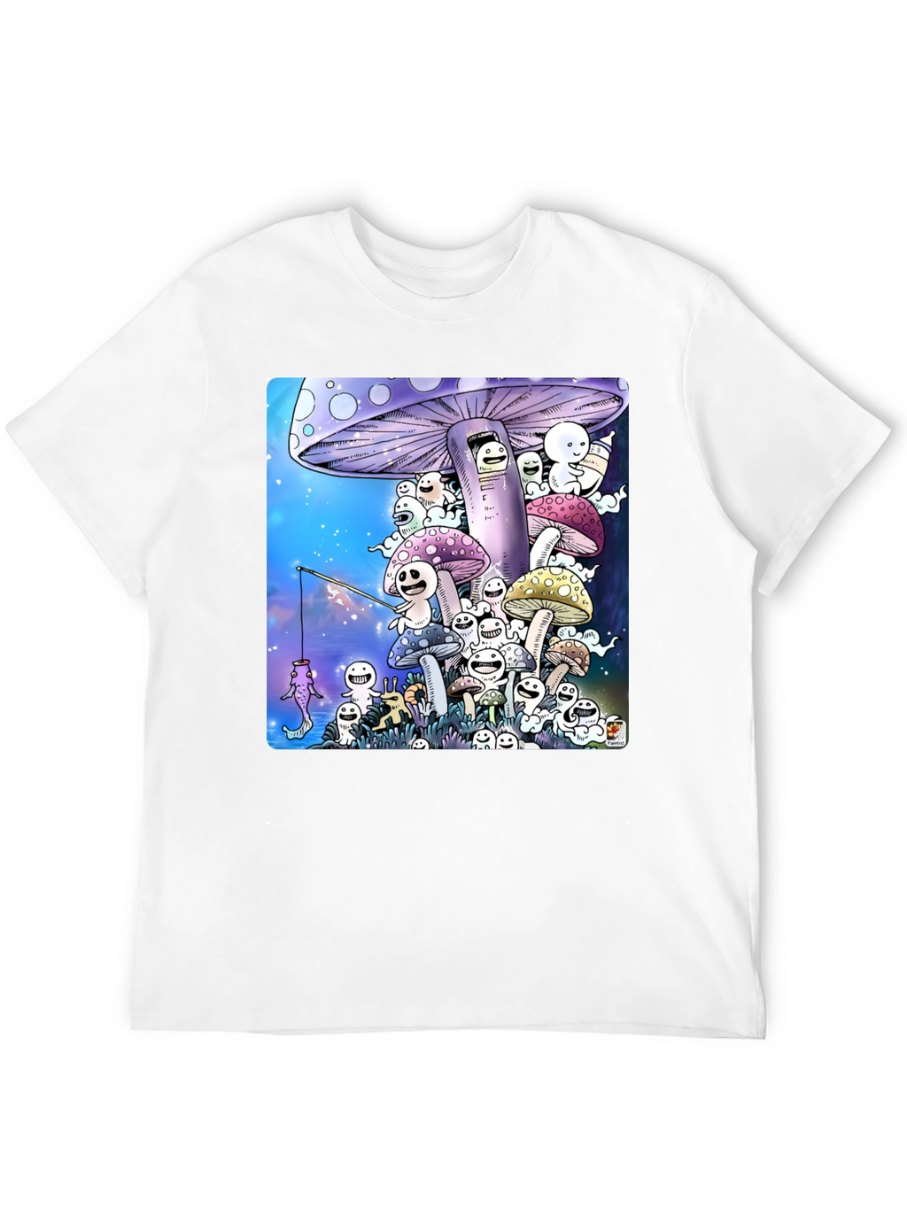 Mushroom Character Graphic Print Black T-Shirt