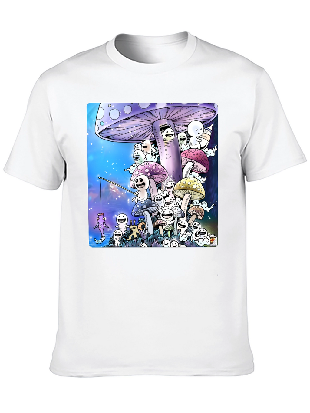 Mushroom Character Graphic Print Black T-Shirt