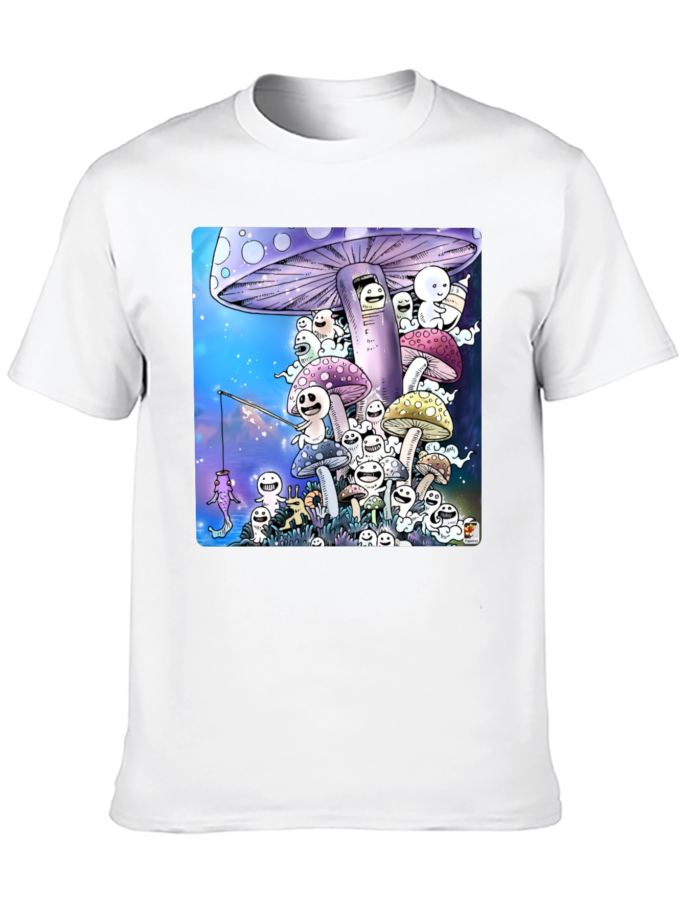 Mushroom Character Graphic Print Black T-Shirt