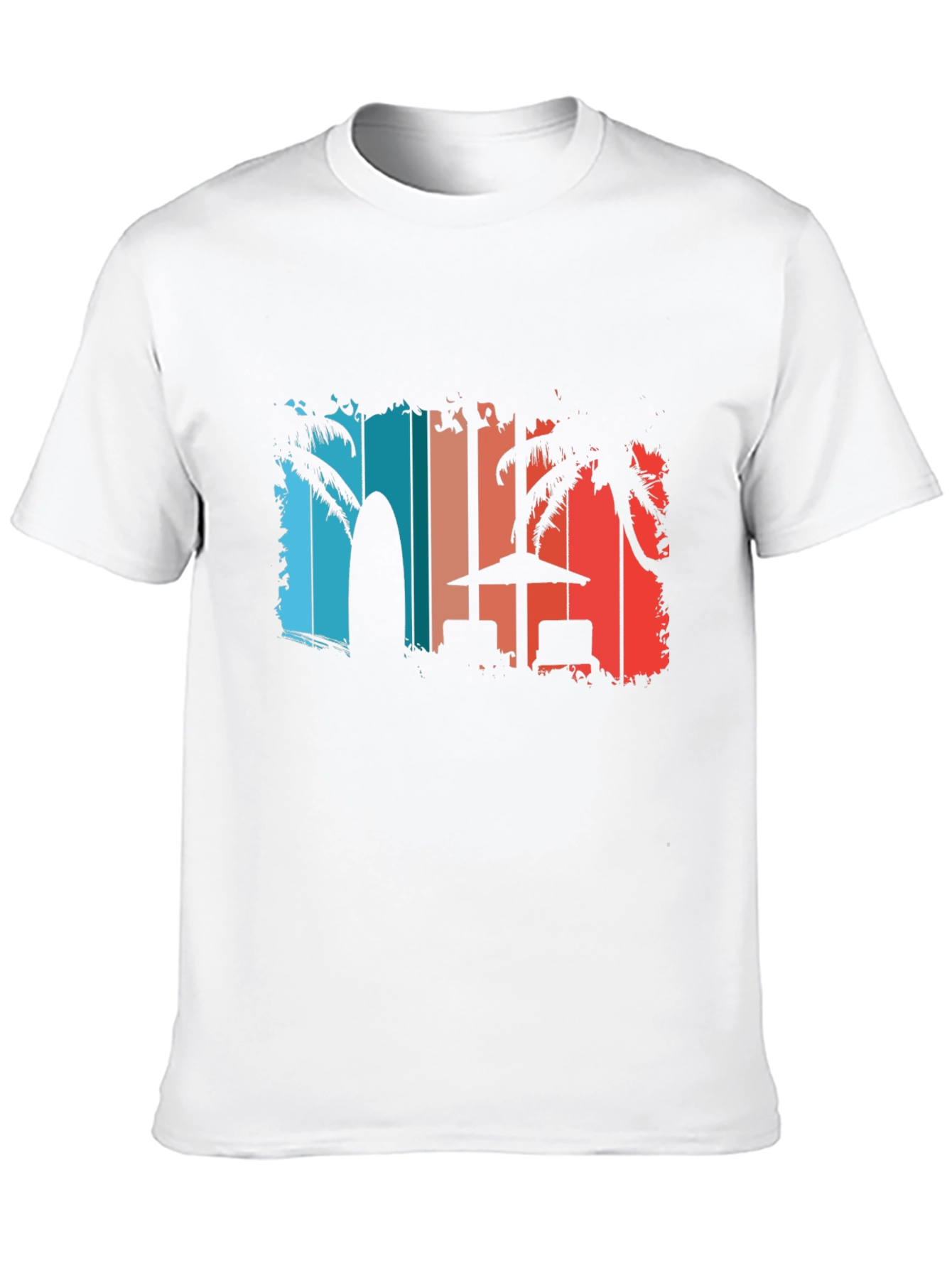 Retro Beach T-Shirt - Palm Tree Surfboard Design