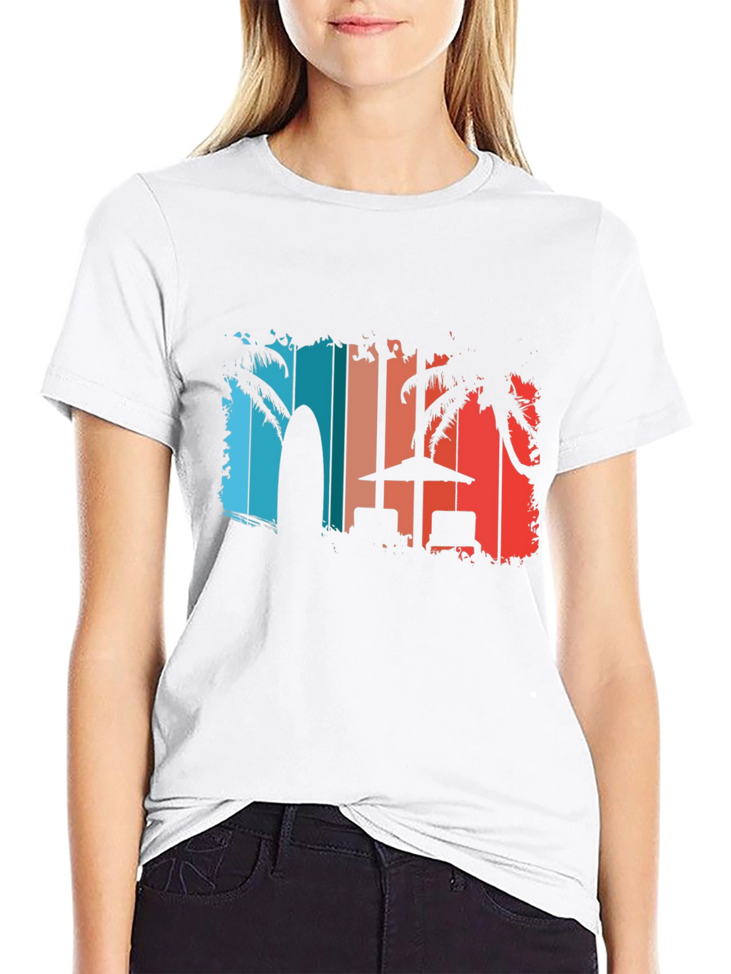 Retro Beach T-Shirt - Palm Tree Surfboard Design