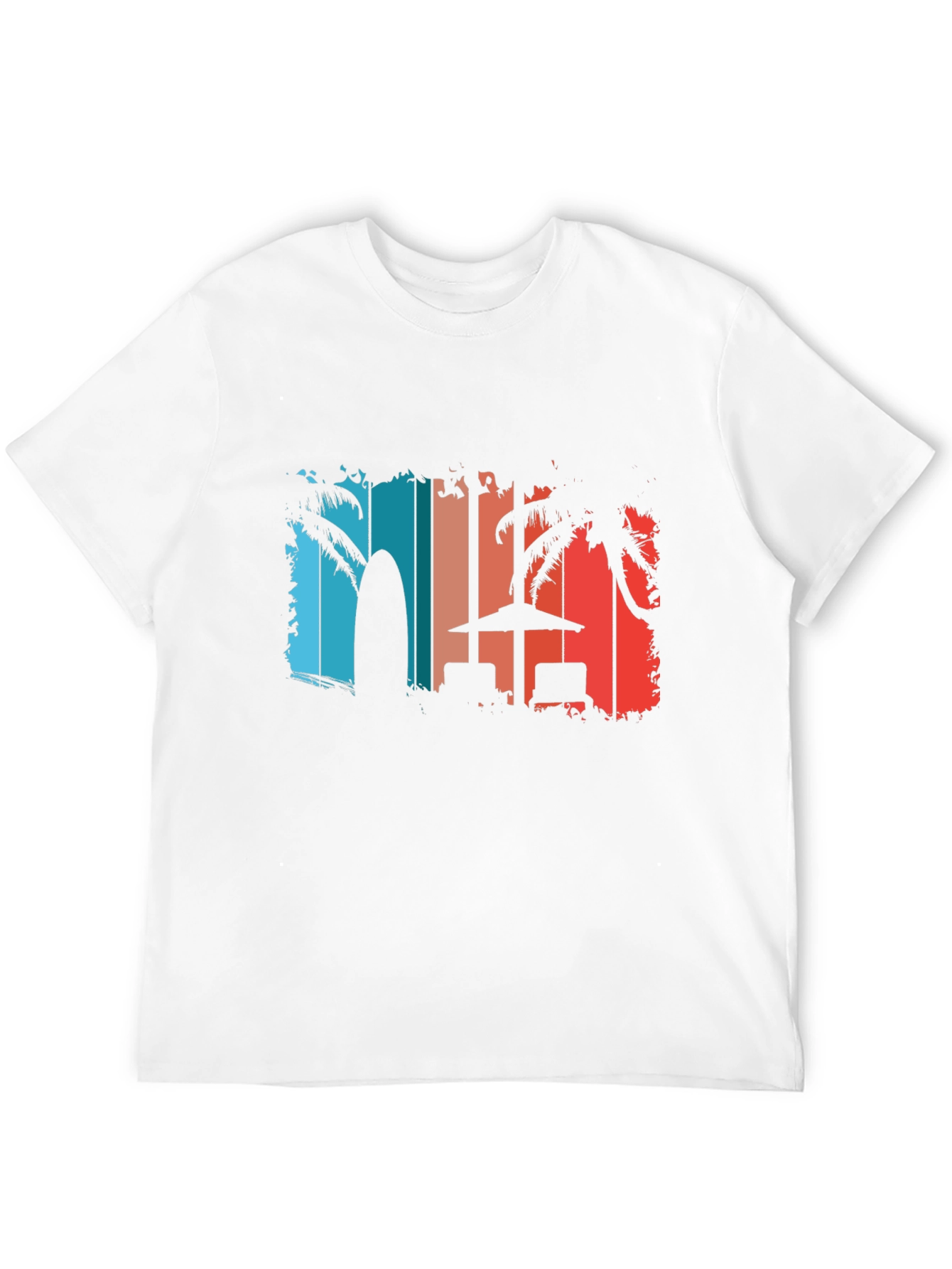 Retro Beach T-Shirt - Palm Tree Surfboard Design