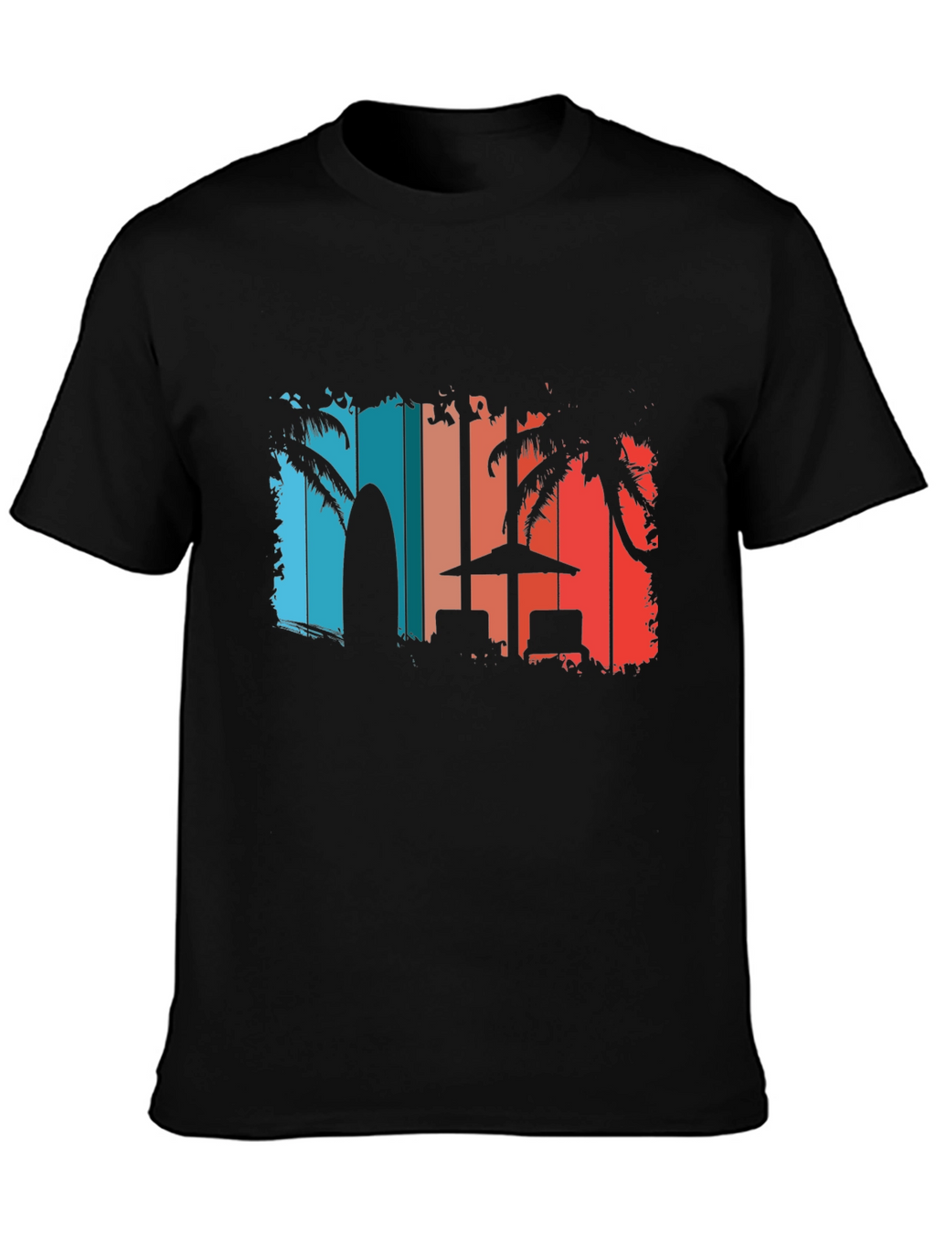 Retro Beach T-Shirt - Palm Tree Surfboard Design