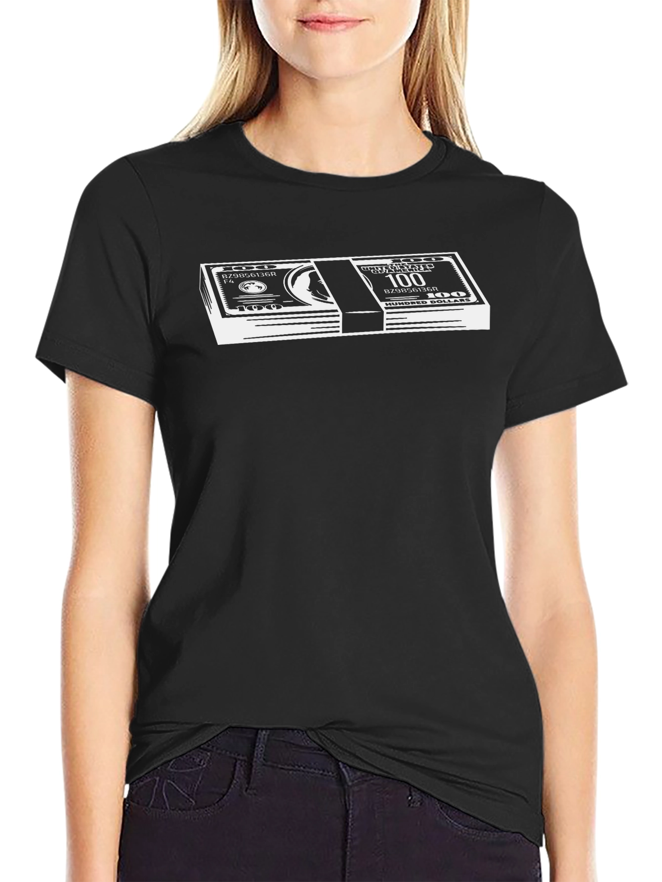 Money Stack Graphic Tee - Black Cotton T-Shirt