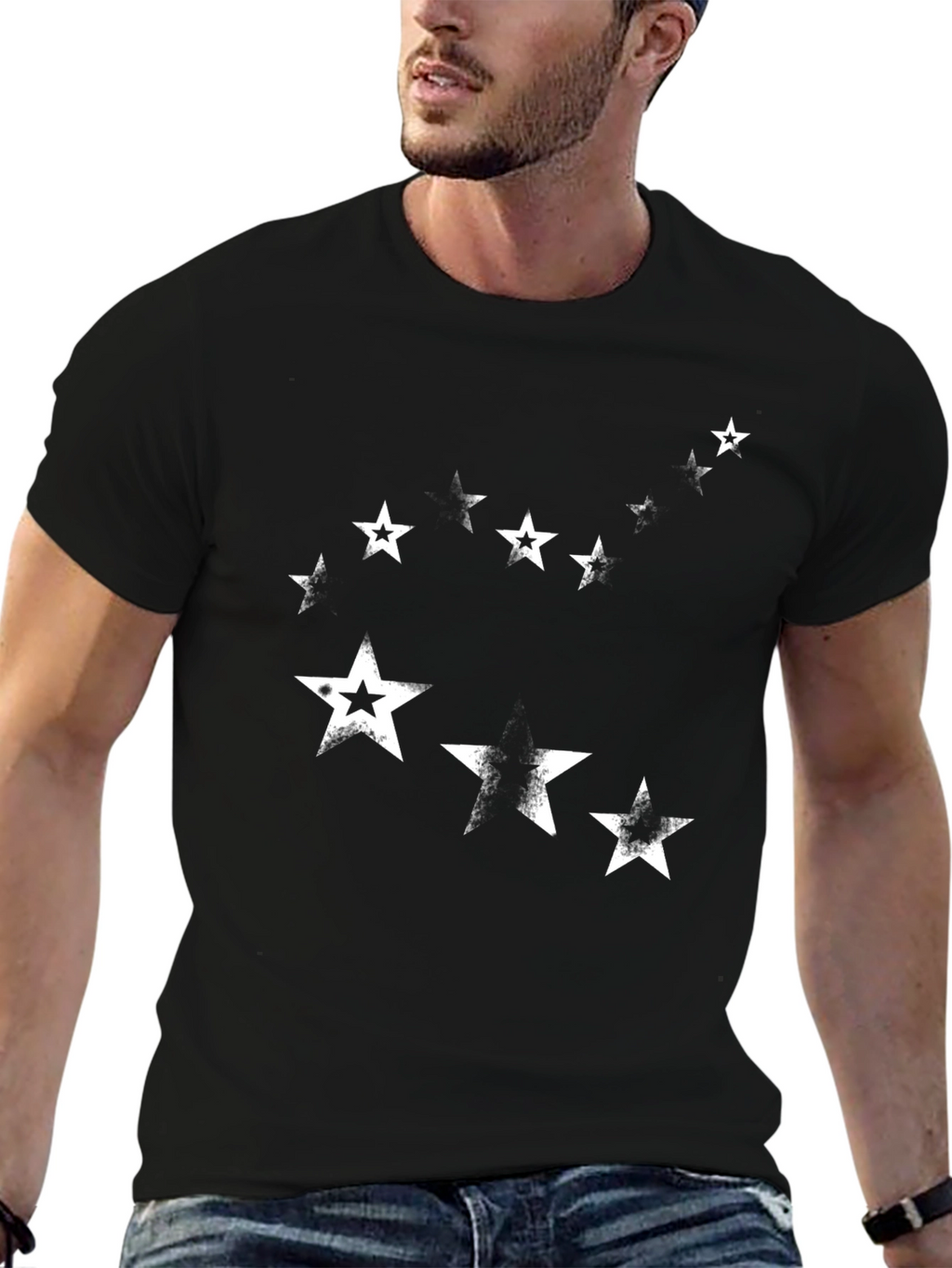 Distressed Star Graphic Tee - Black