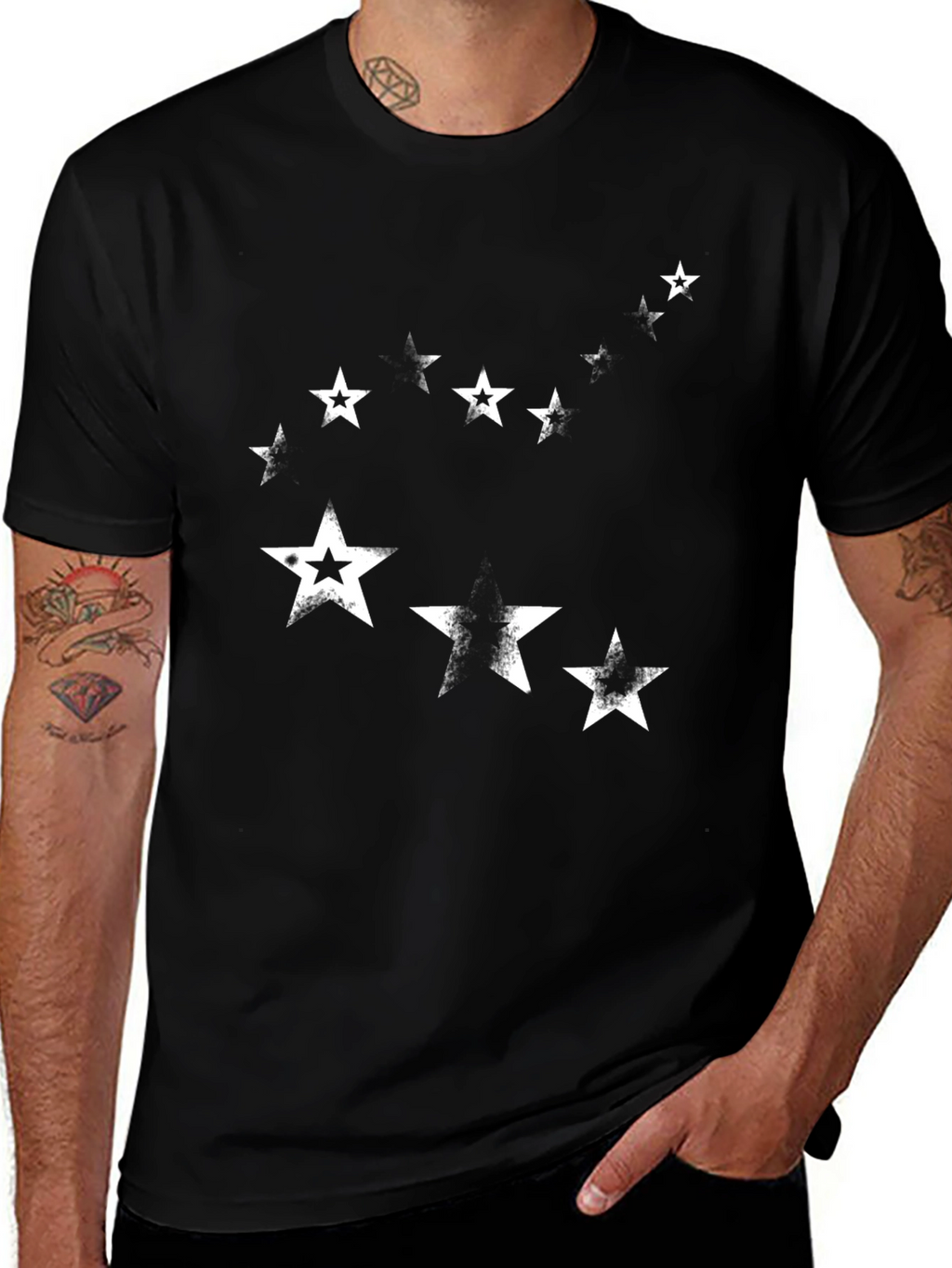 Distressed Star Graphic Tee - Black