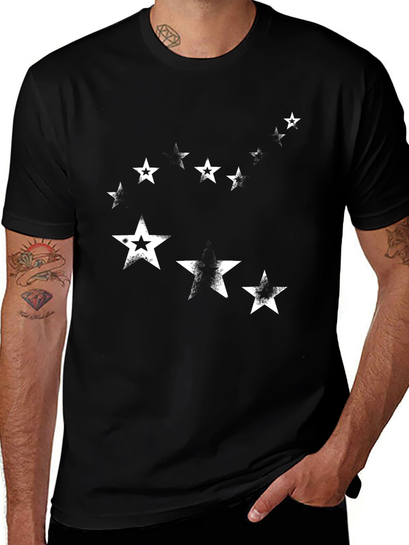 Distressed Star Graphic Tee - Black