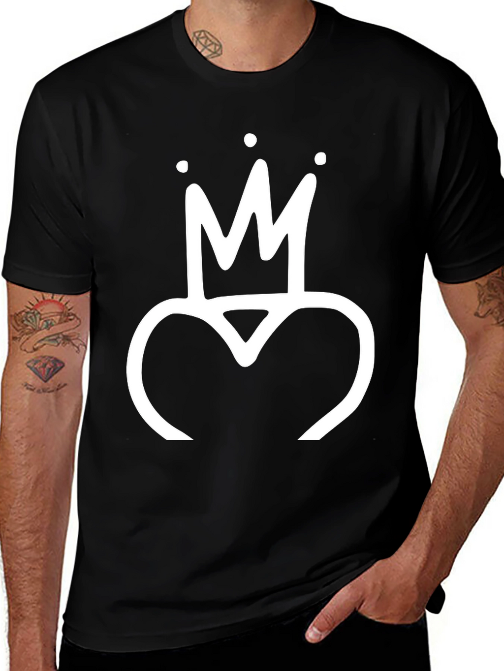 Crown Heart Graphic Tee - Trendy Black T-Shirt