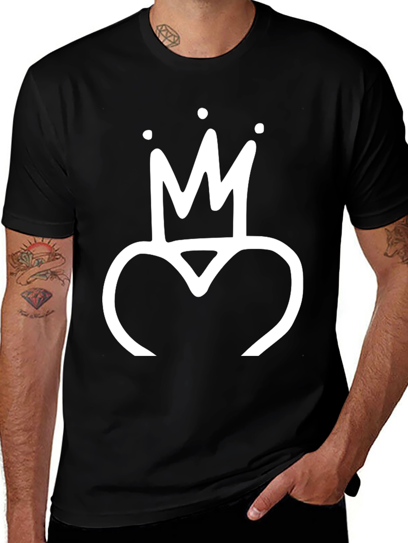 Crown Heart Graphic Tee - Trendy Black T-Shirt