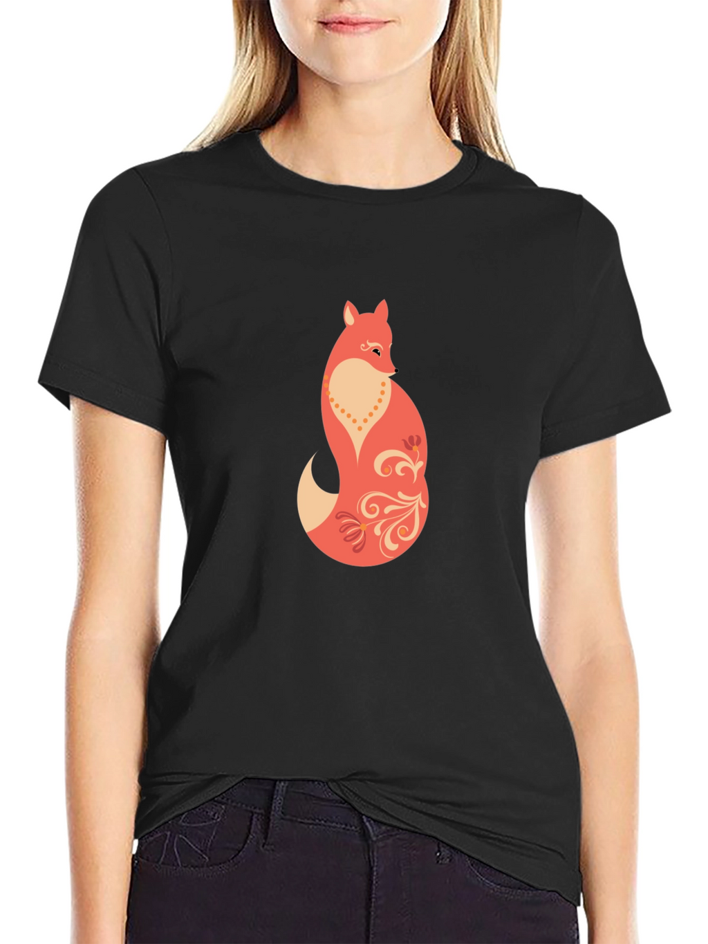 Stylish Fox Graphic Black T-Shirt