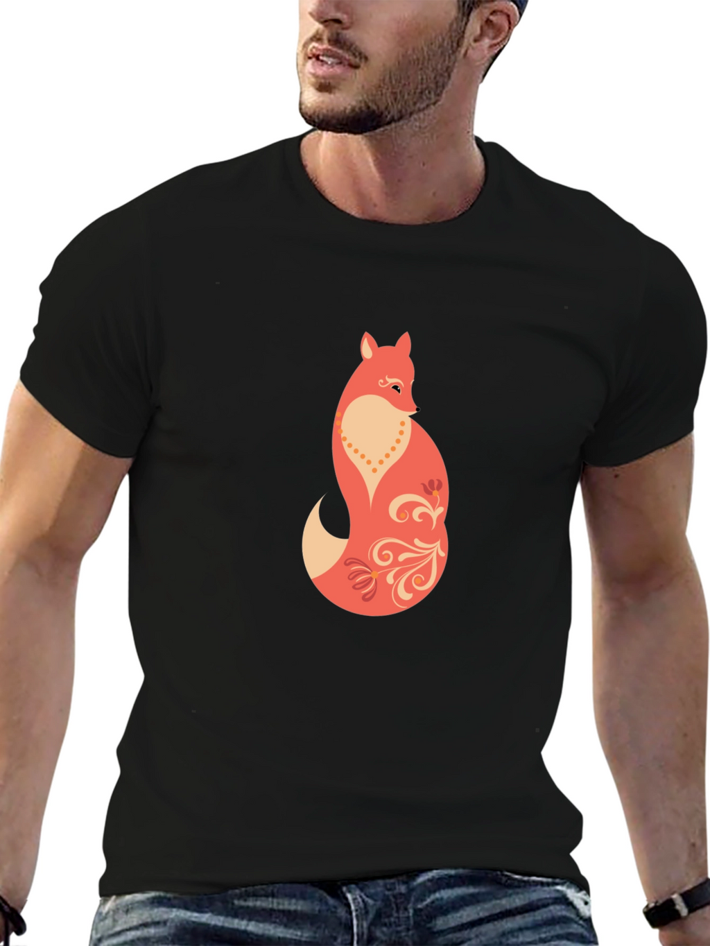 Stylish Fox Graphic Black T-Shirt
