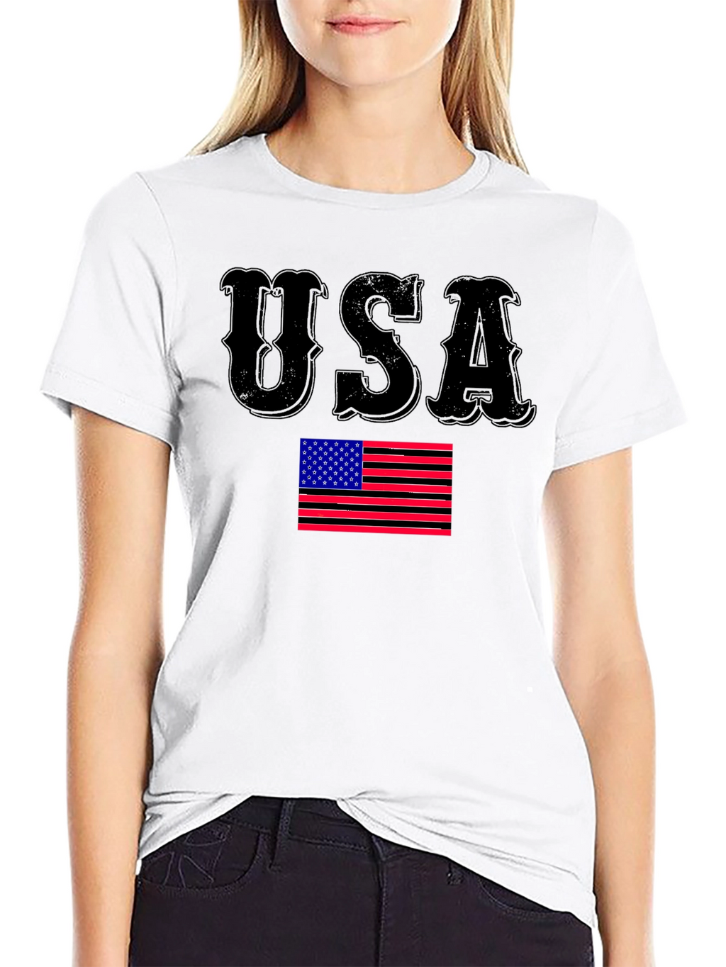 USA Flag Graphic Print Black T-Shirt