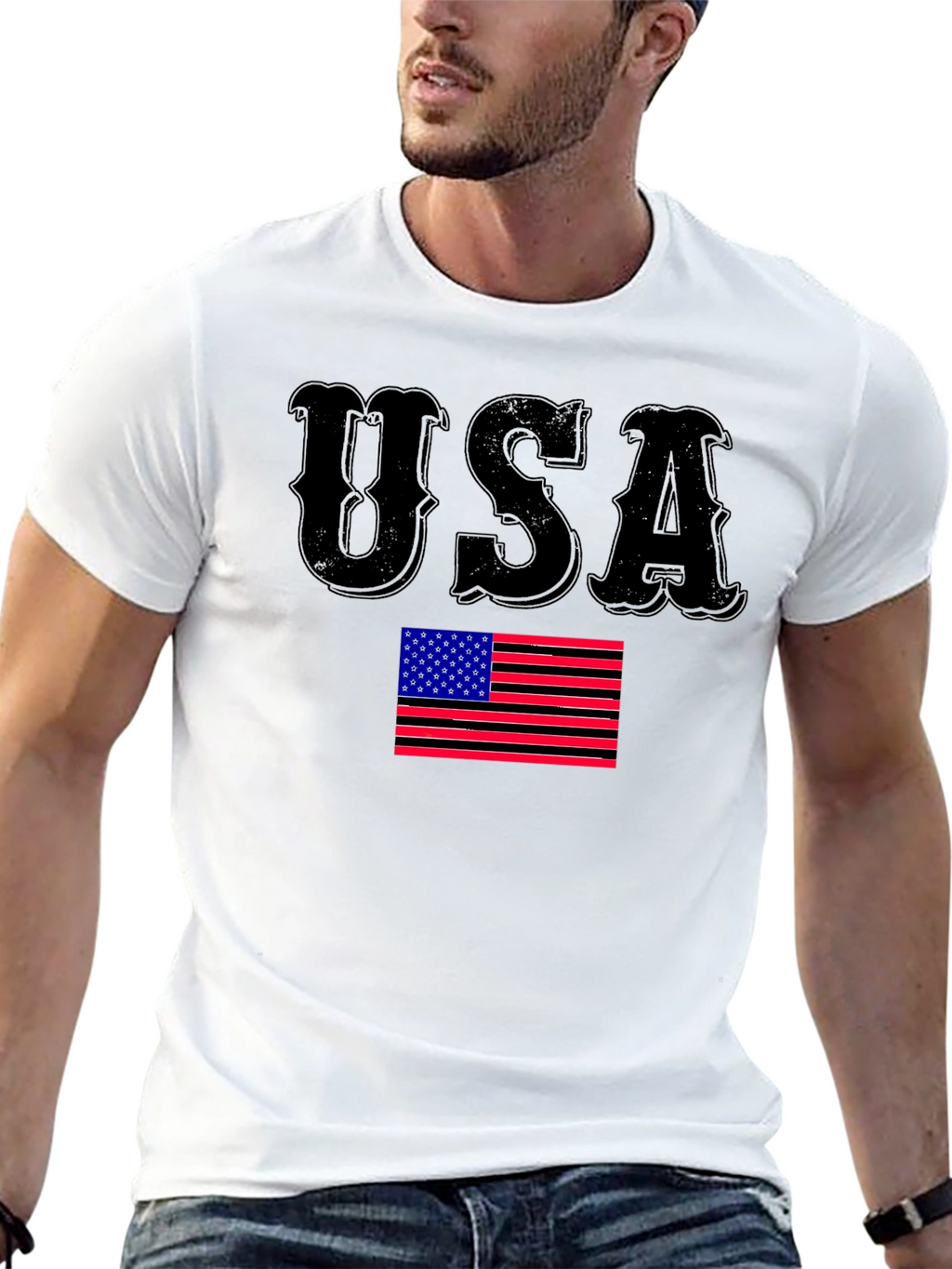 USA Flag Graphic Print Black T-Shirt