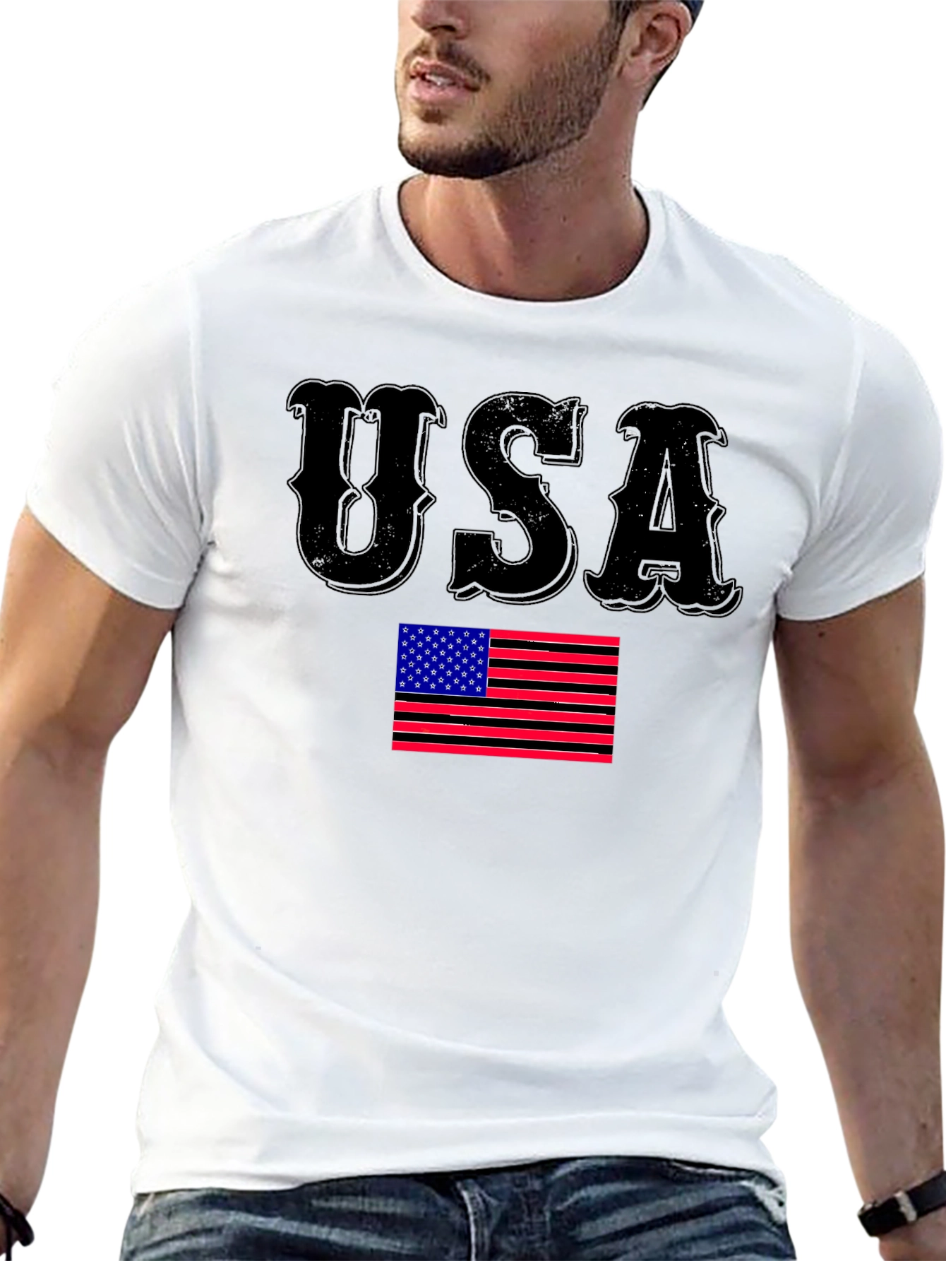 USA Flag Graphic Print Black T-Shirt