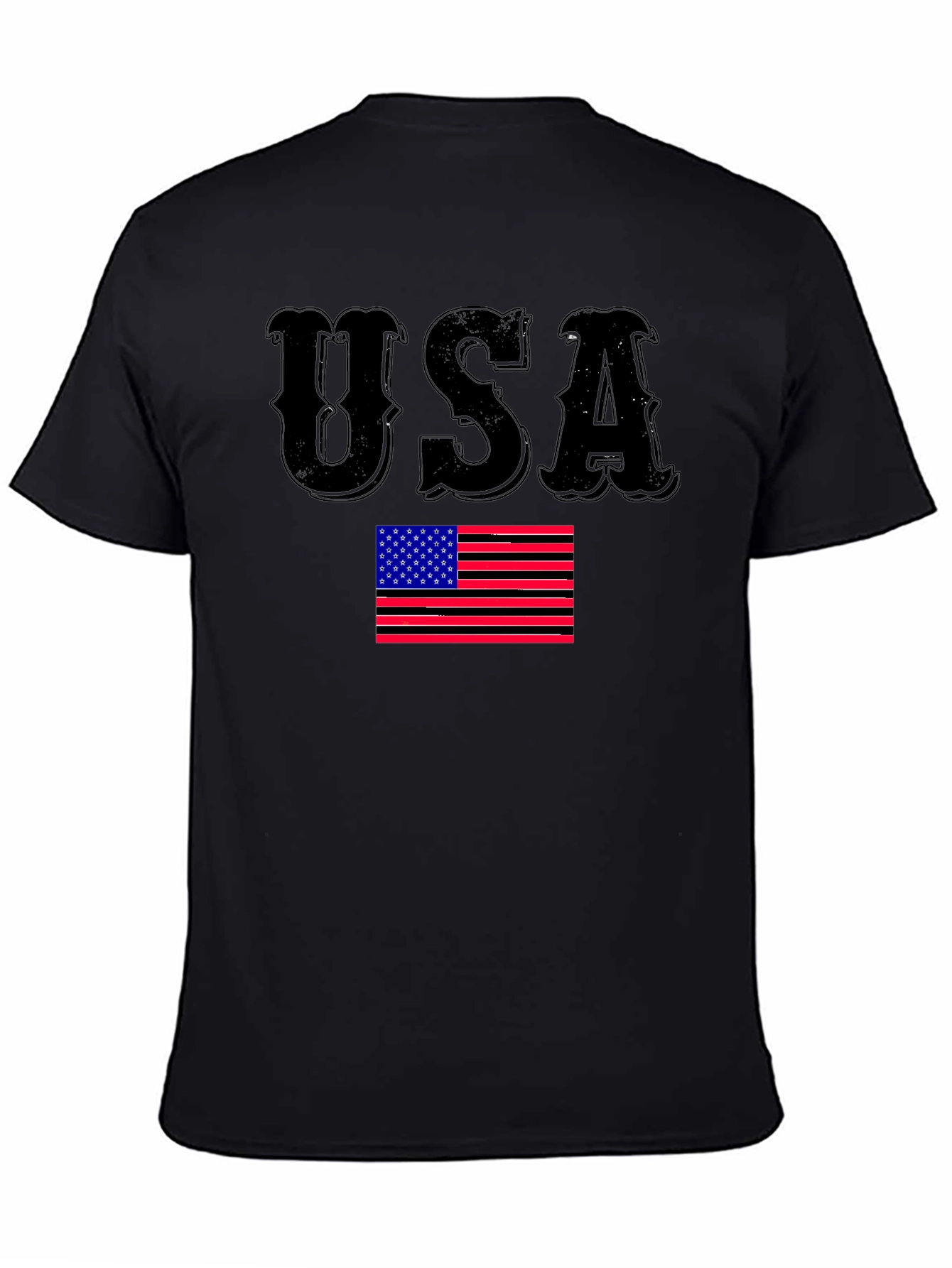 USA Flag Graphic Print Black T-Shirt