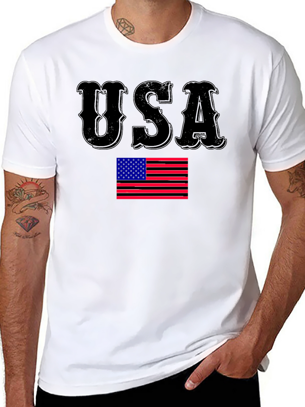 USA Flag Graphic Print Black T-Shirt
