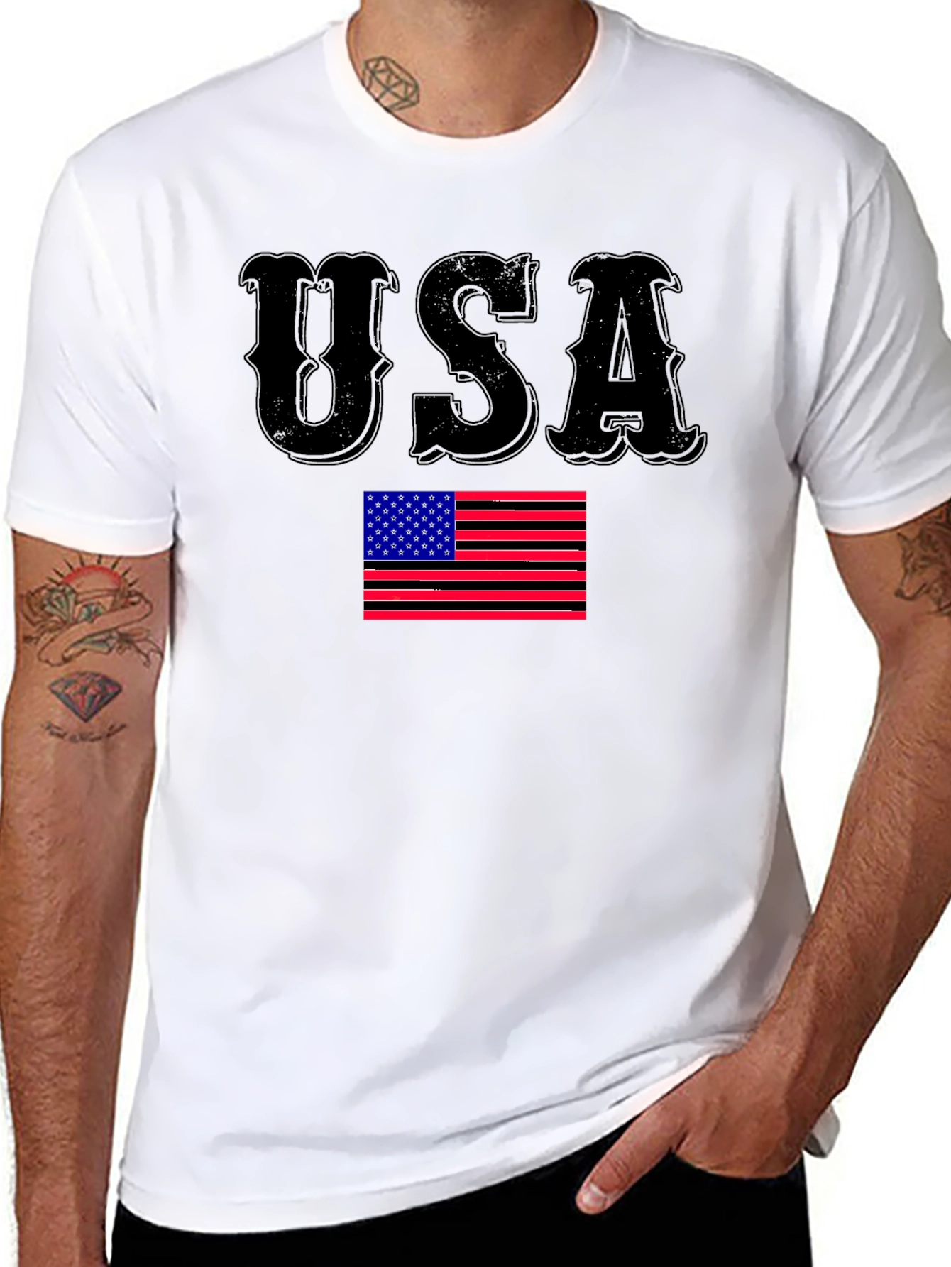 USA Flag Graphic Print Black T-Shirt