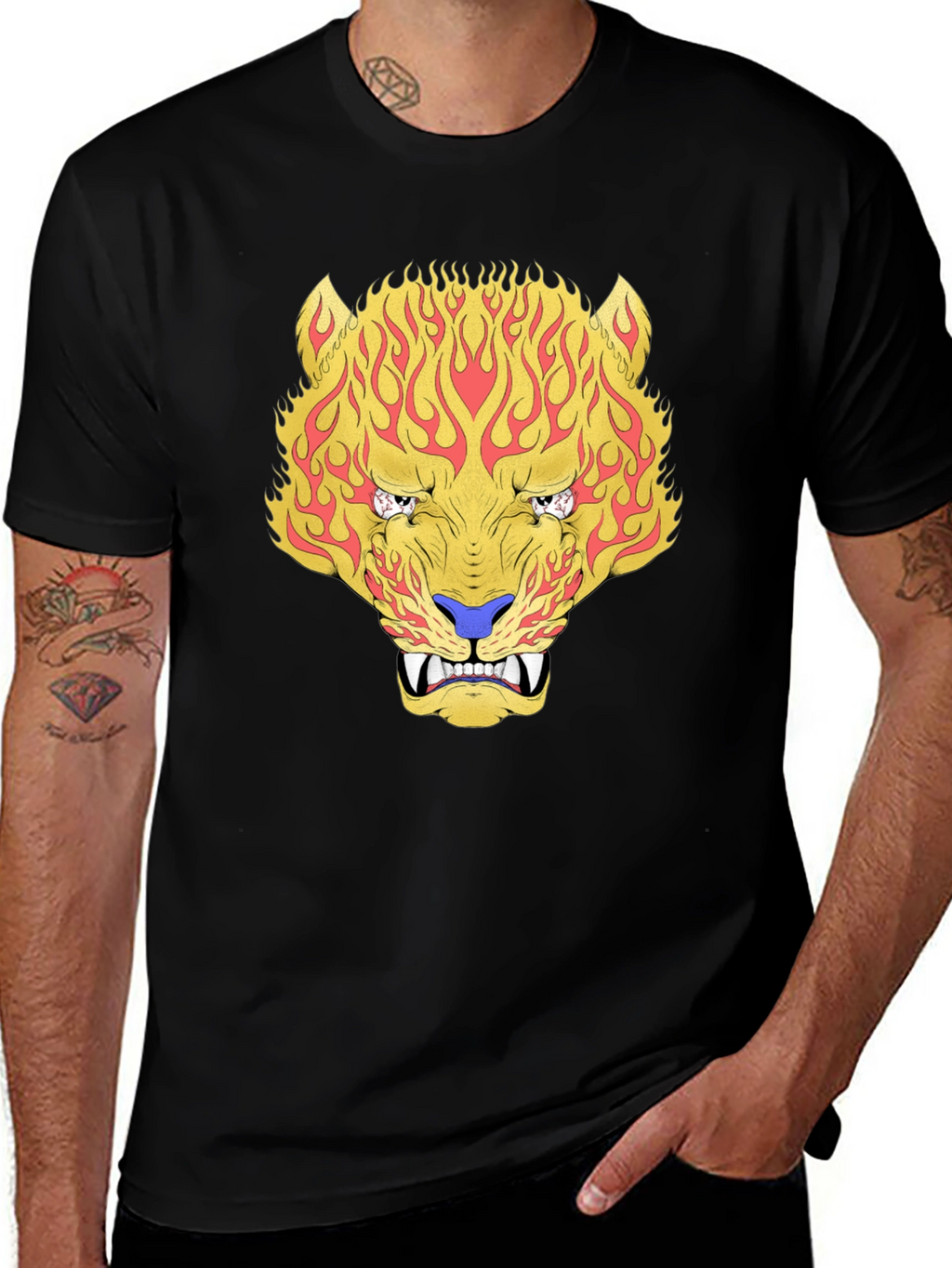 Fiery Tiger Graphic Tee - Bold Black T-Shirt